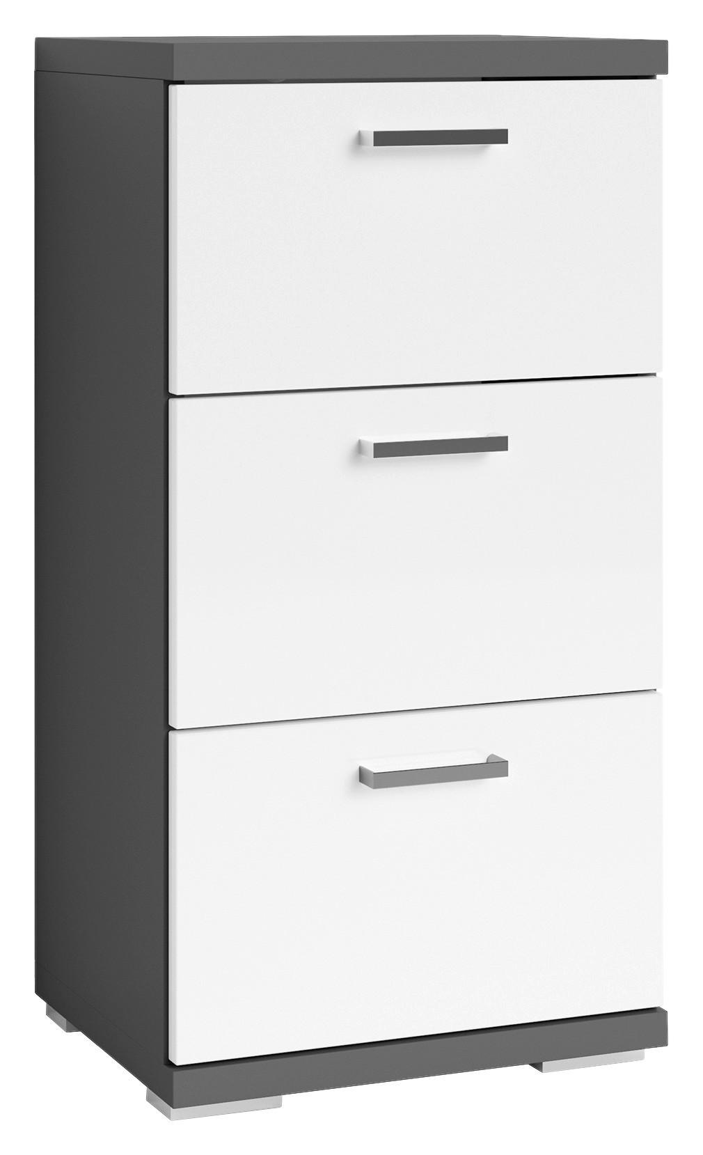 Schrank NEBRASKA anthrazit weiß Lack Hochglanz silber verchromt B/H/T: ca. 35,5x74x31,5 cm NEBRASKA - weiß/anthrazit (35,50/74,00/31,50cm) - byLIVING
