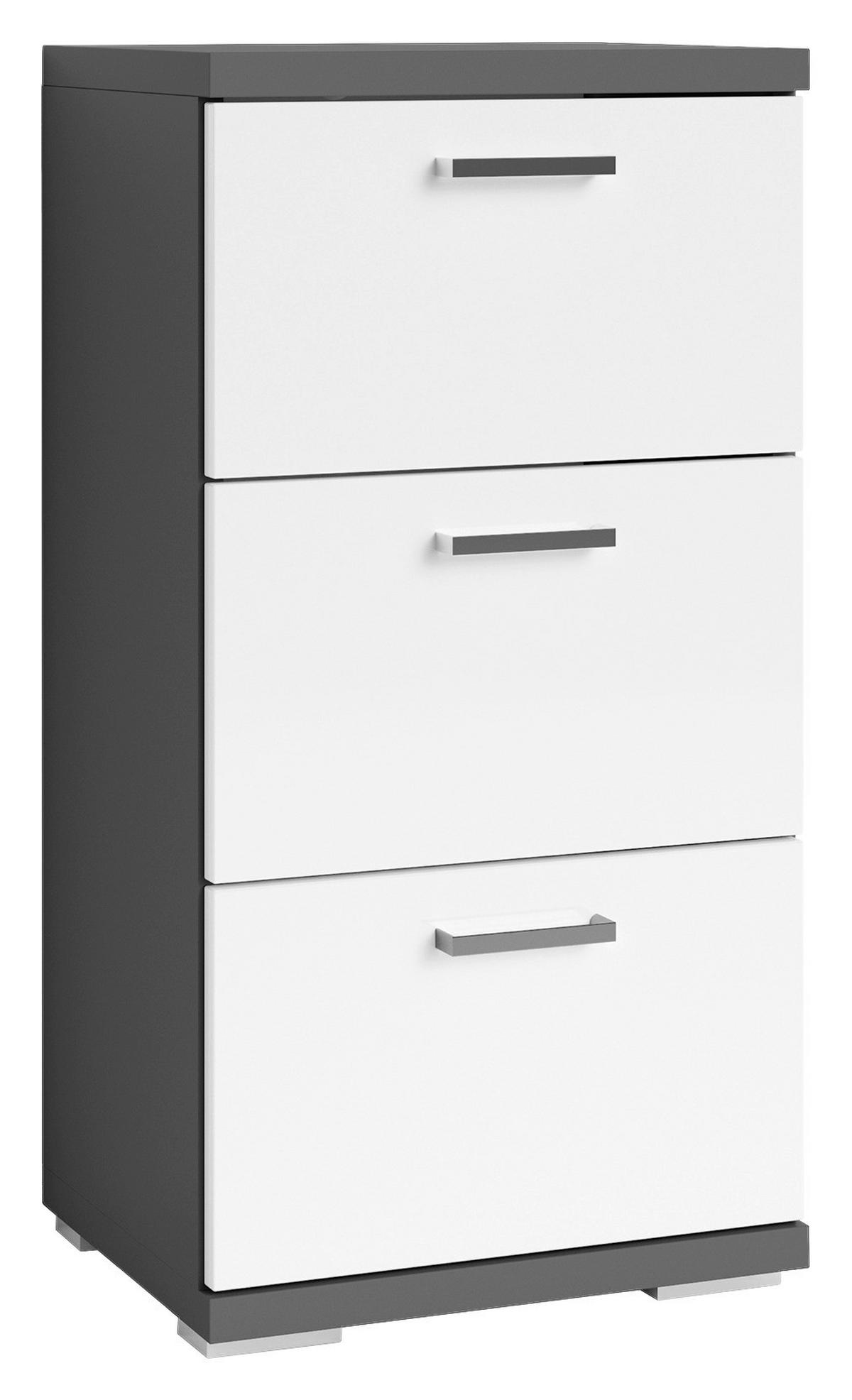 Schrank NEBRASKA anthrazit weiß Lack Hochglanz silber verchromt B/H/T: ca. 35,5x74x31,5 cm NEBRASKA - weiß/anthrazit (35,50/74,00/31,50cm) - byLIVING