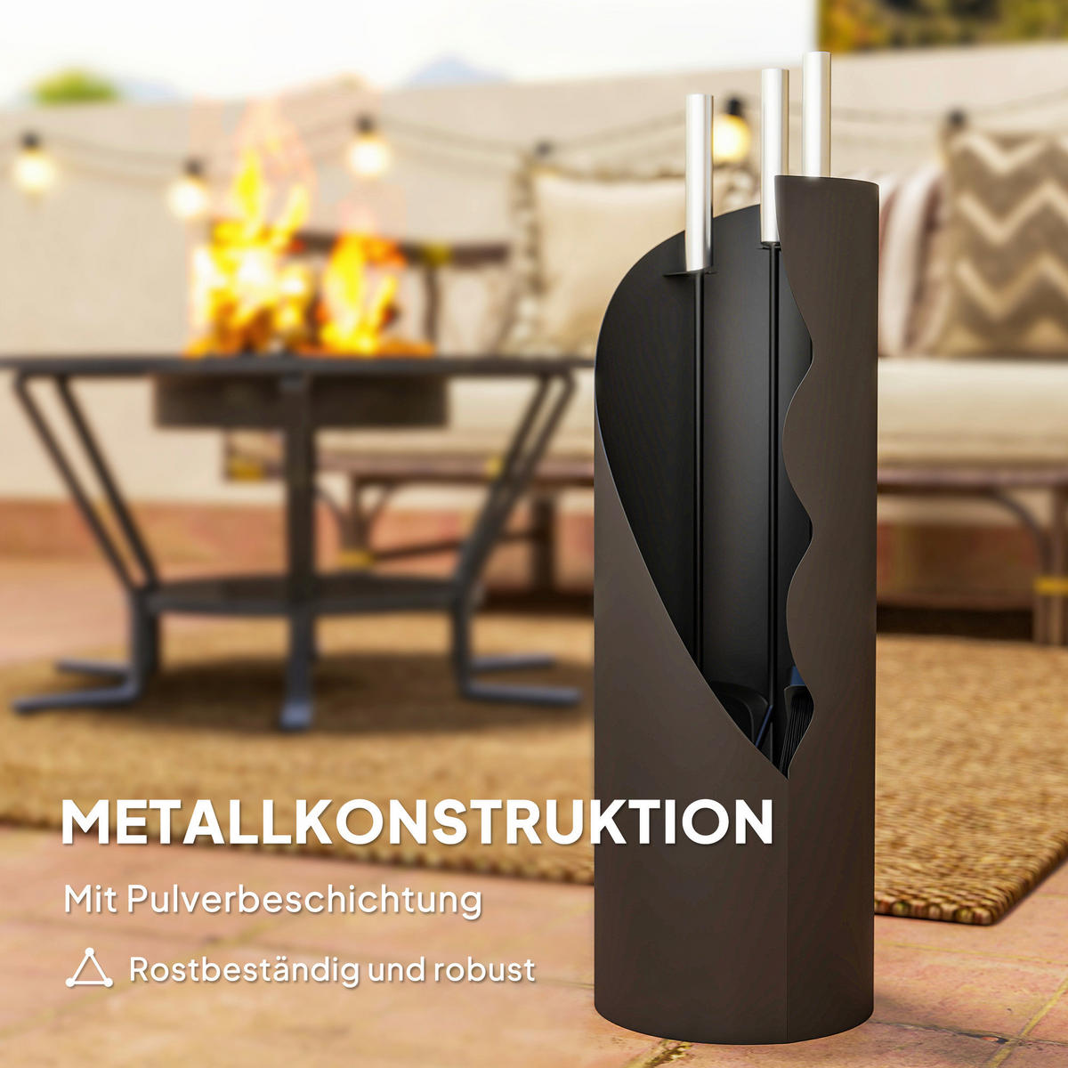Outsunny Kaminbesteck schwarz B/H/L: ca. 20x65x20 cm Kaminbesteck - schwarz (20,00/20,00/65,00cm) - Outsunny