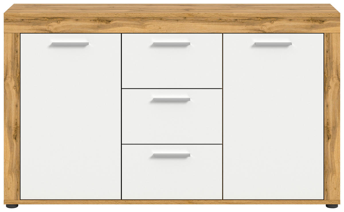 Sideboard Jam Eiche Wotan Nachbildung weiß B/H/T: ca. 125x80x35 cm Jam - Eiche/weiß (125,00/80,00/35,00cm) - xonox.home