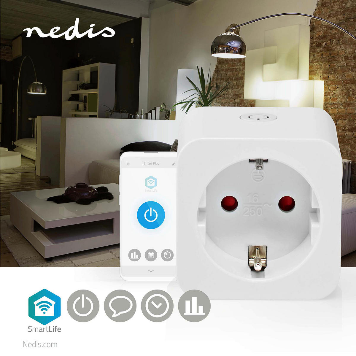 Nedis Smart-Stecker weiß Kunststoff B/H/L: ca. 5,47x8,25x5,47 cm SmartLife - weiß (5,47/5,47/8,25cm) - Nedis