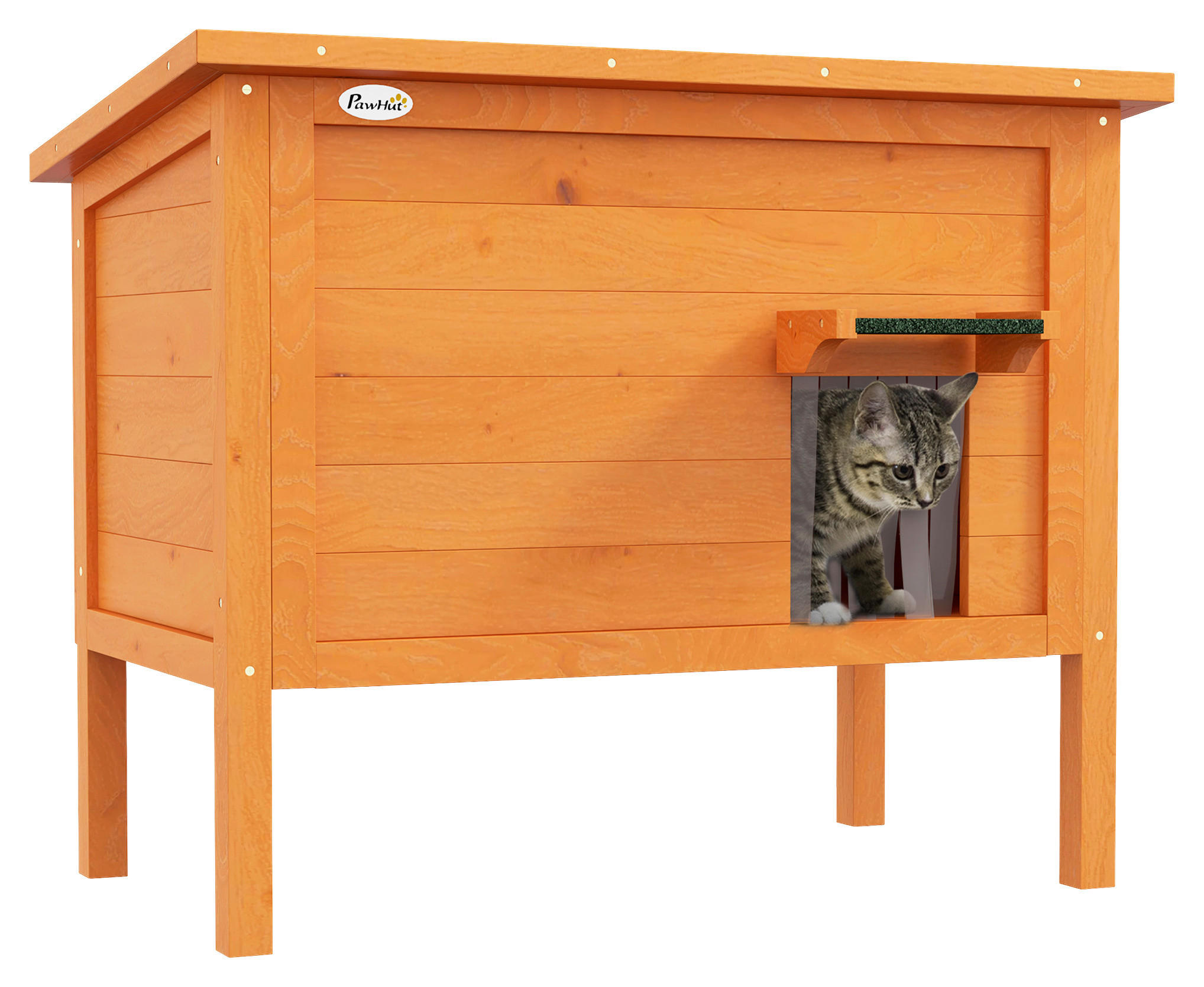 PawHut Katzenhütte orange Holz B/H/L: ca. 50x68,5x85 cm Katzenhütte - orange (85,00/50,00/68,50cm) - PawHut