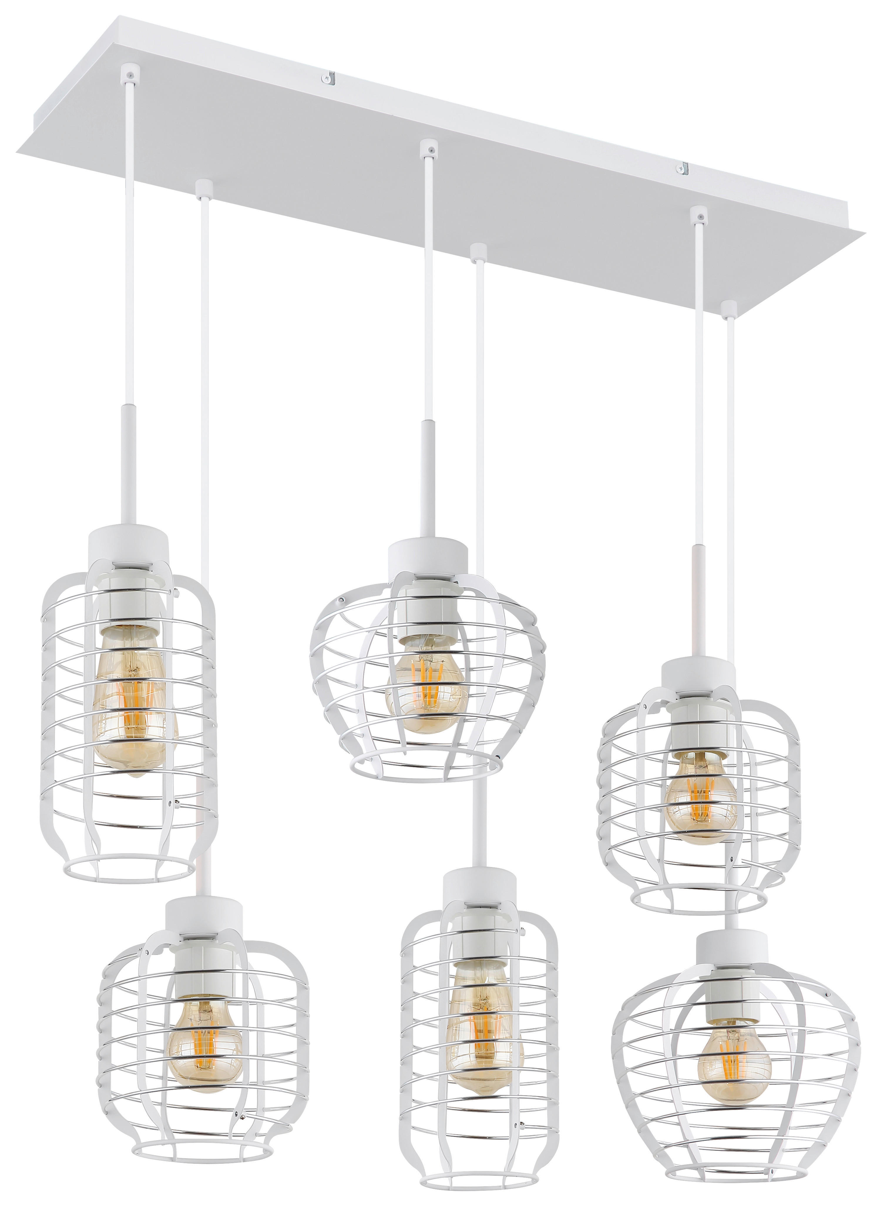 GLOBO Hängeleuchte weiß Chrom Metall Aluminium B/H/L: ca. 55x25x74 cm E27 6 Brennstellen Hängeleuchte-Nesa - weiß/Chrom (74,00/55,00/25,00cm) - GLOBO