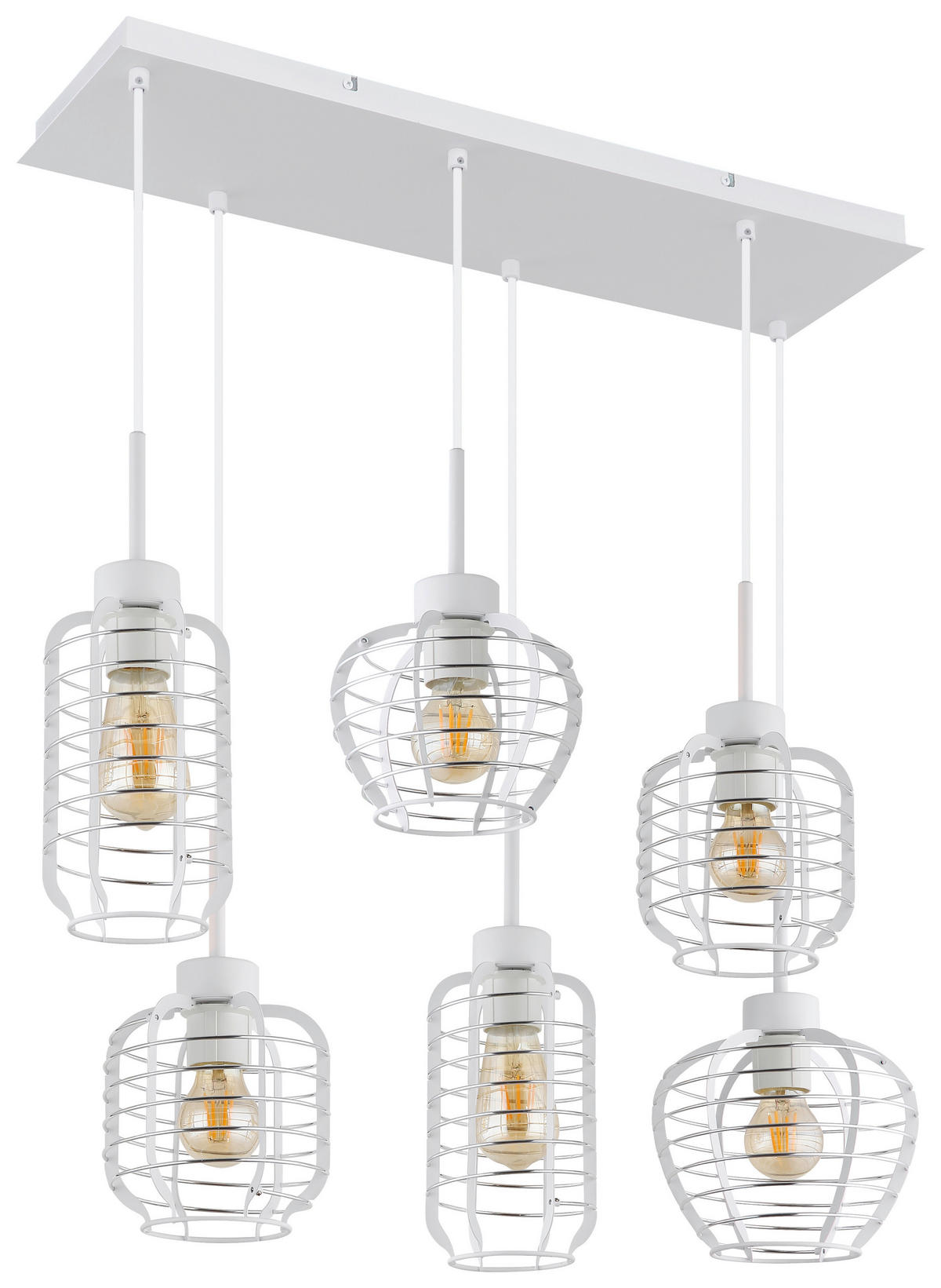 GLOBO Hängeleuchte weiß Chrom Metall Aluminium B/H/L: ca. 55x25x74 cm E27 6 Brennstellen Hängeleuchte-Nesa - weiß/Chrom (74,00/55,00/25,00cm) - GLOBO