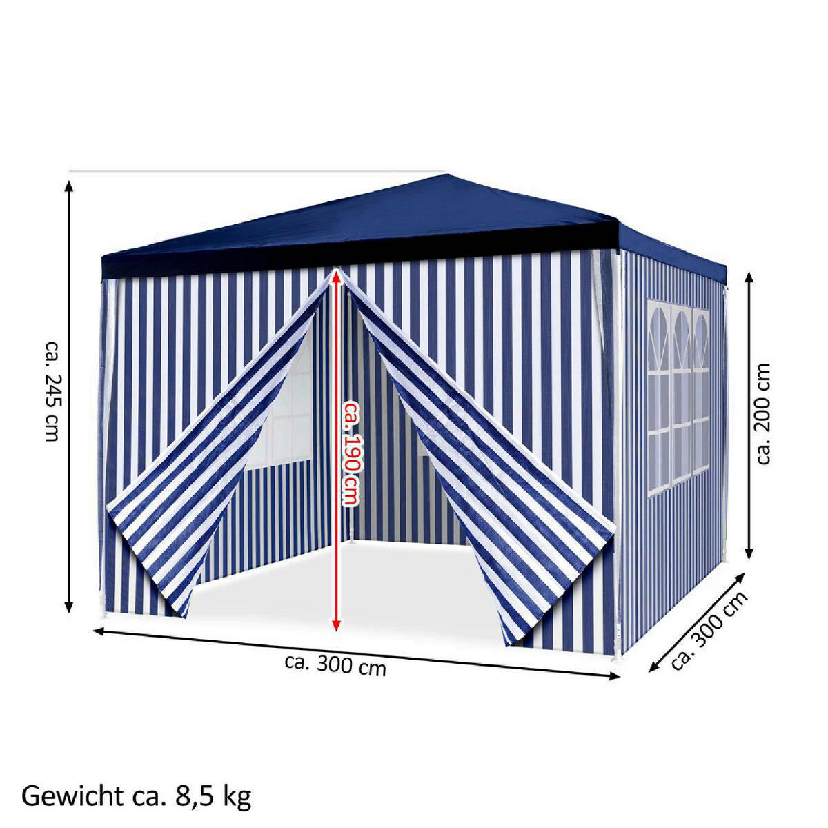 VCM Pavillon royalblau Polyester-Mischgewebe B/H/L: ca. 300x187x300 cm Pavillon - royalblau (300,00/300,00/187,00cm) - VCM