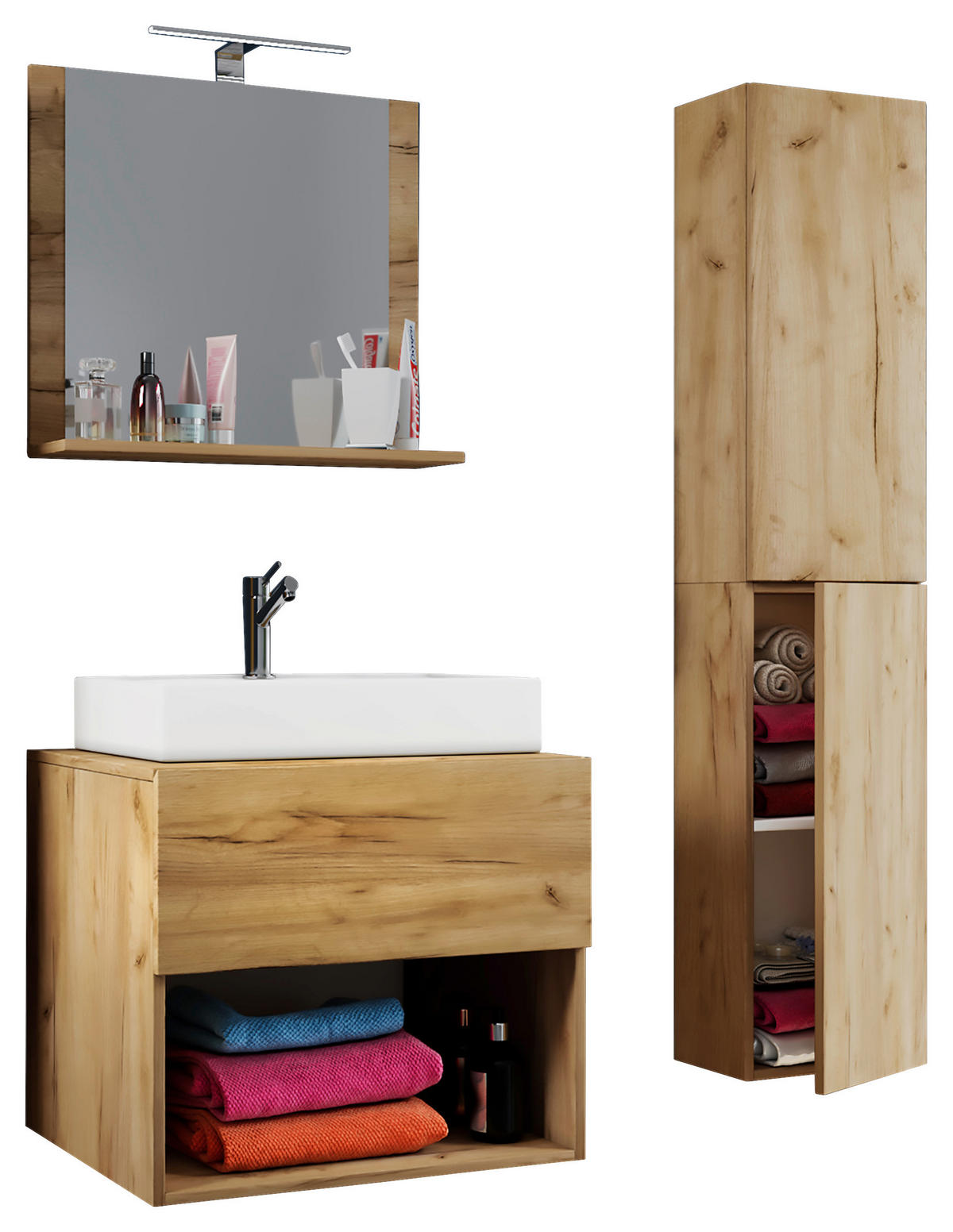 Waschplatz 4tlg-Lendas Eiche Honig Nachbildung weiß B/H/T: ca. 60x52x52 cm 4tlg-Lendas - Eiche/weiß (60,00/52,00/52,00cm) - VCM Möbel