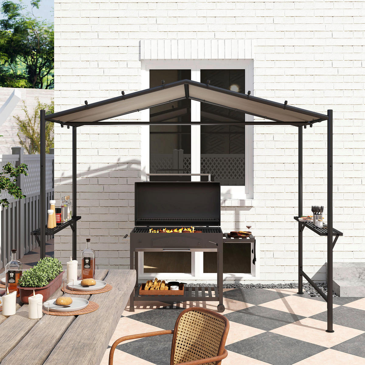 Outsunny Grillpavillon khaki Stahl B/H/L: ca. 149x230x277 cm Grillpavillon - khaki (277,00/149,00/230,00cm) - Outsunny