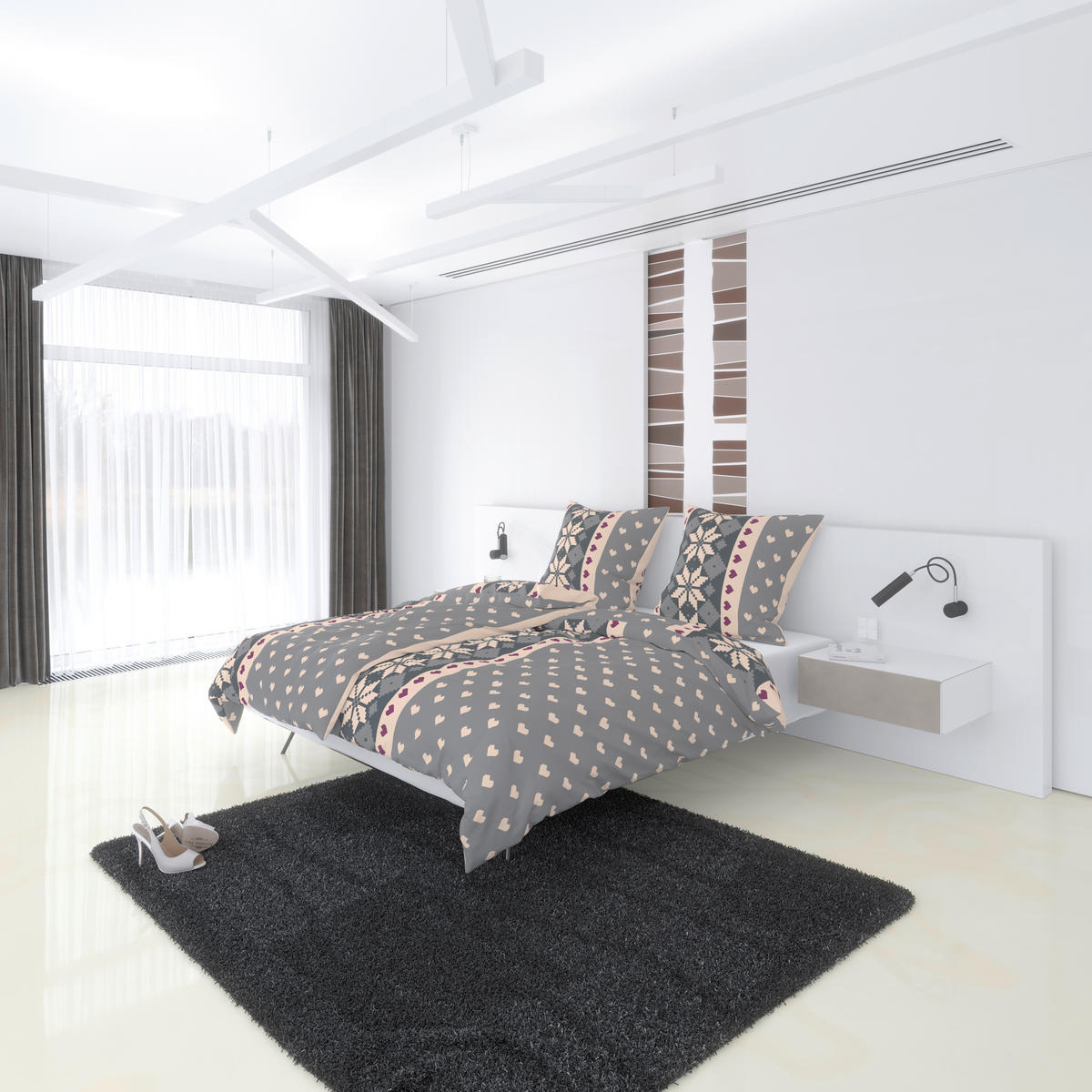 Microfaser Bettwäsche Fleece Bettwäsche_Fleece Strickherzen - grau (135,00/200,00cm)