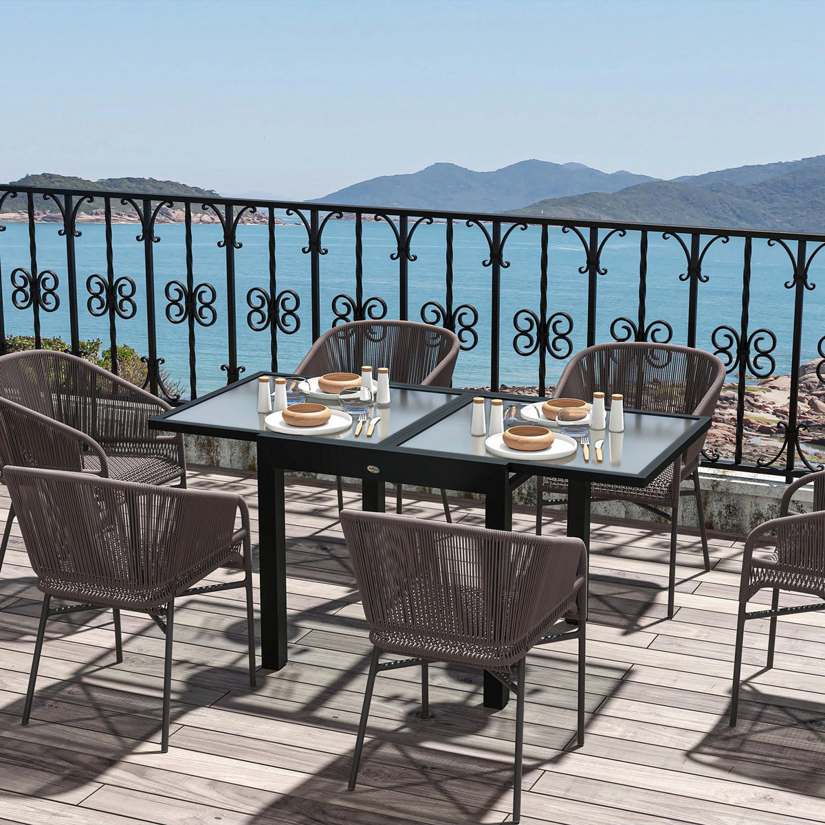 Outsunny Gartentisch schwarz Aluminium B/H/L: ca. 80x75x160 cm Gartentisch - schwarz (160,00/80,00/75,00cm) - Outsunny