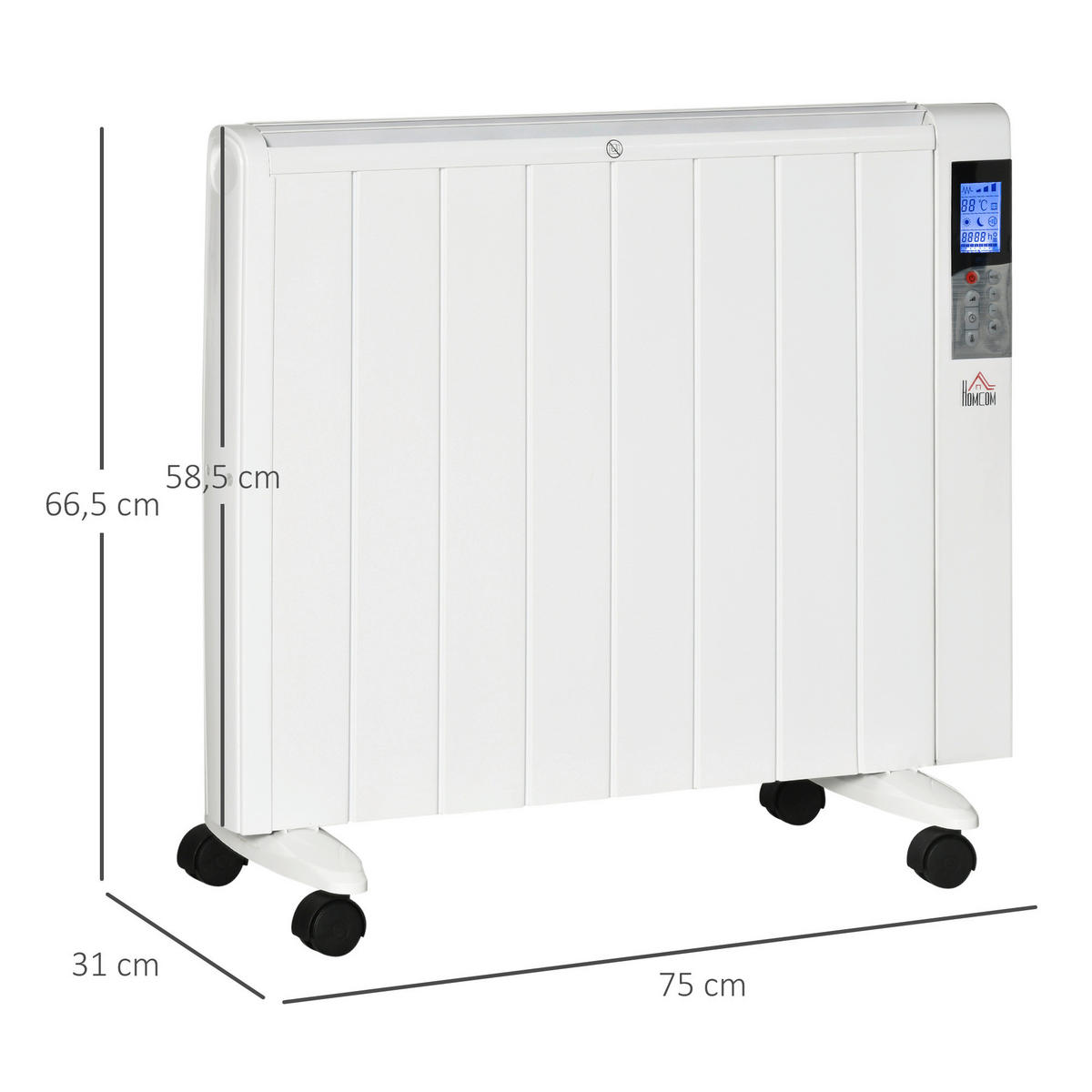 HOMCOM Heizlüfter 820-336V90WT weiß Polypropylen Edelstahl Aluminium B/H/L: ca. 7,5x75x58,5 cm ca. 2000 W Elektrische_Heizung - weiß (58,50/7,50/75,00cm) - HOMCOM