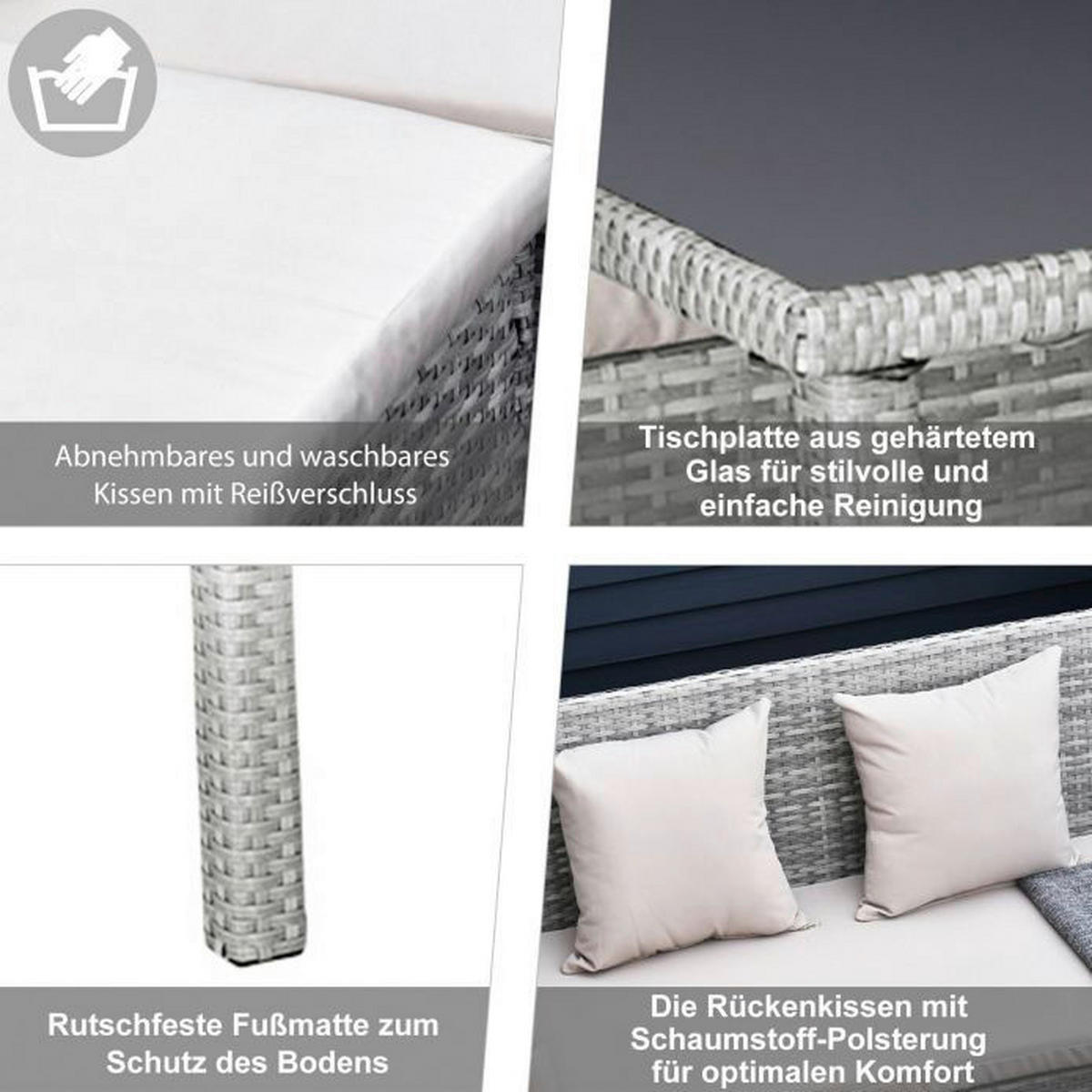 Outsunny Gartensitzgruppe grau Polyrattan B/H/L: ca. 142x75x125 cm Gartensitzgruppe - creme/grau (125,00/142,00/75,00cm) - Outsunny