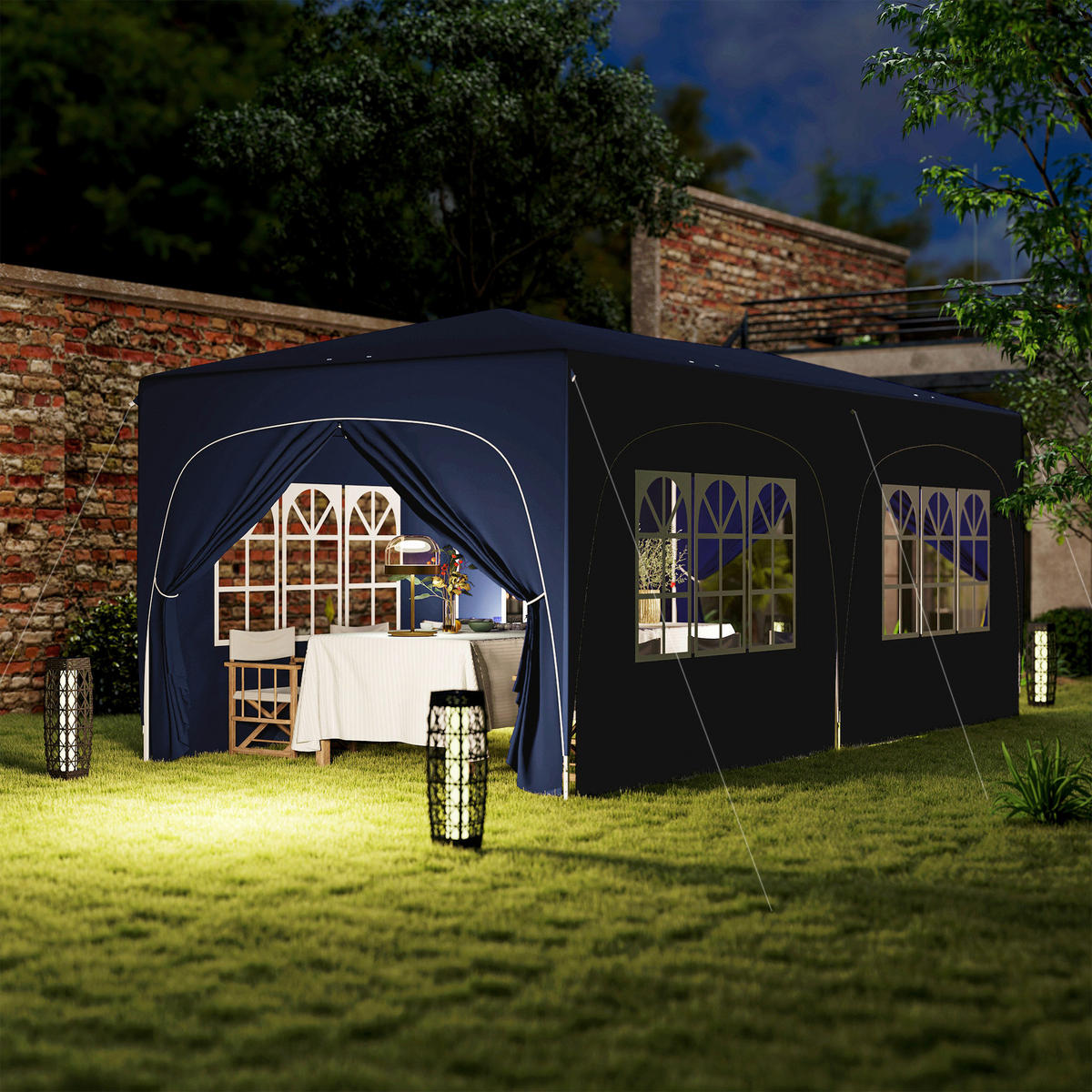 Outsunny Pavillon blau Polyester B/H/L: ca. 300x270x597 cm Pavillon - blau (597,00/300,00/270,00cm) - Outsunny