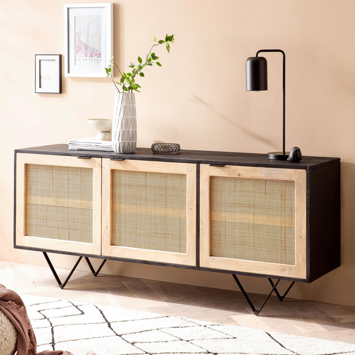 Sideboard schwarz B/H/T: ca. 175x75x45 cm Sideboard - schwarz (175,00/75,00/45,00cm) - Wohnling