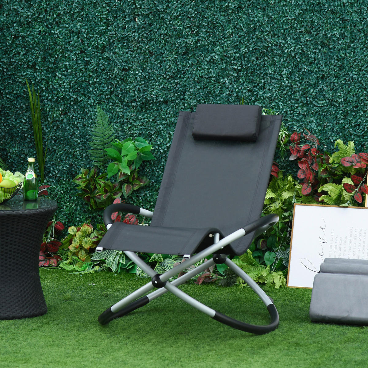 Outsunny Schaukelstuhl mit  Kissen grau Metall B/H/L: ca. 74x86x145 cm Schaukelstuhl_mit_Kissen - grau (145,00/74,00/86,00cm) - Outsunny