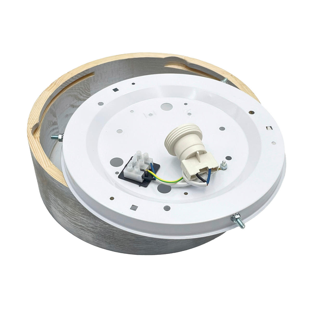 Lamkur Deckenleuchte hellbraun weiß Glas Holz B/H/L: ca. 28,5x12x28,5 cm 1 Brennstellen Eveline - weiß/hellbraun (28,50/28,50/12,00cm) - Lamkur