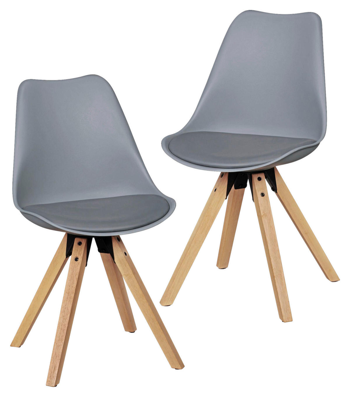 Stuhl 2er-Set grau grau natur Kunststoff Kunstleder Echtholz B/H/T: ca. 49x87x52 cm 2er-Set - natur/grau (49,00/87,00/52,00cm) - Wohnling