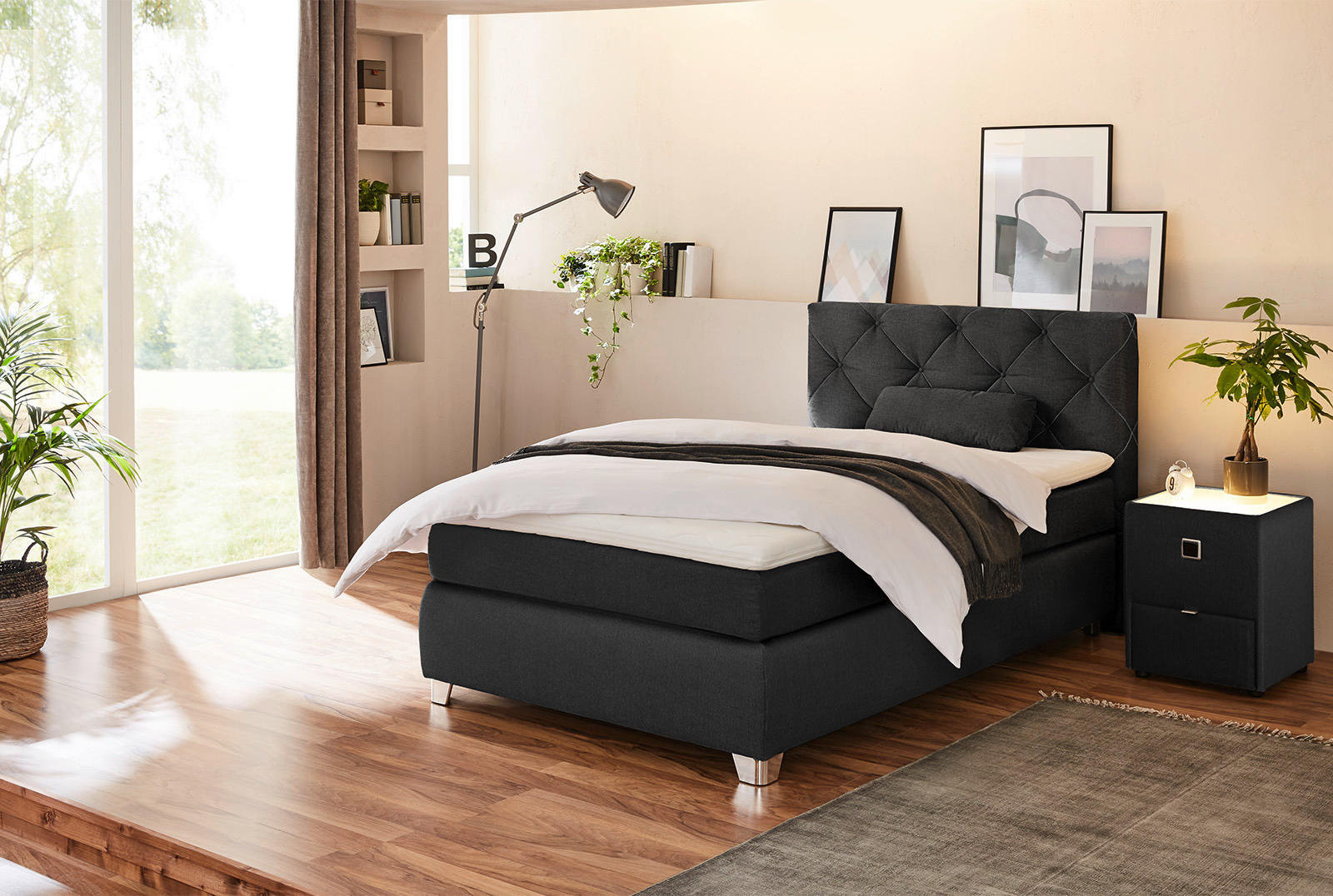 Boxspringbett  schwarz Flachgewebe Liegefläche B/L: ca. 120x200 cm Finja_H3_Boxspringbett - weiß/schwarz (129,00/106,00/213,00cm)