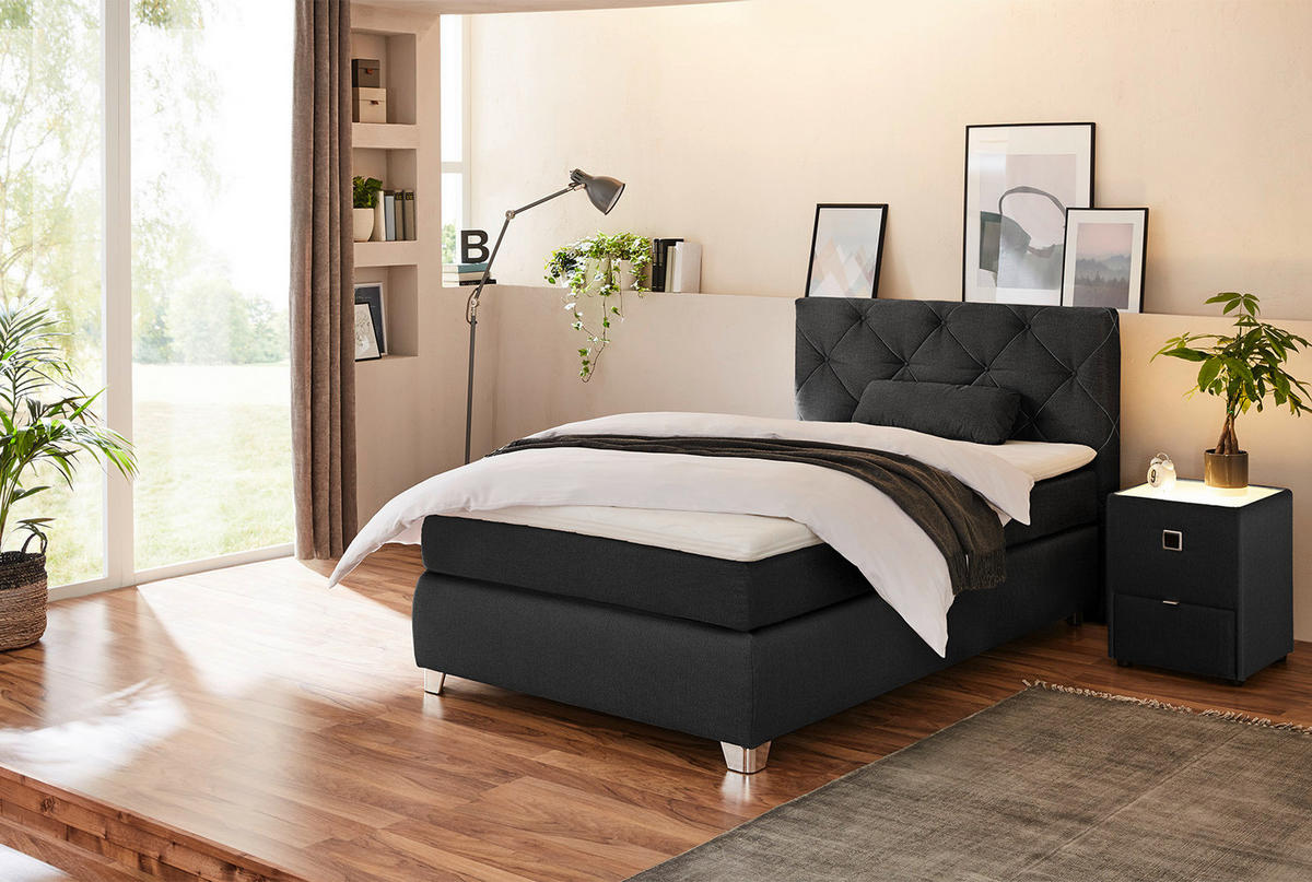 Boxspringbett  schwarz Flachgewebe Liegefläche B/L: ca. 120x200 cm Finja_H3_Boxspringbett - weiß/schwarz (129,00/106,00/213,00cm)