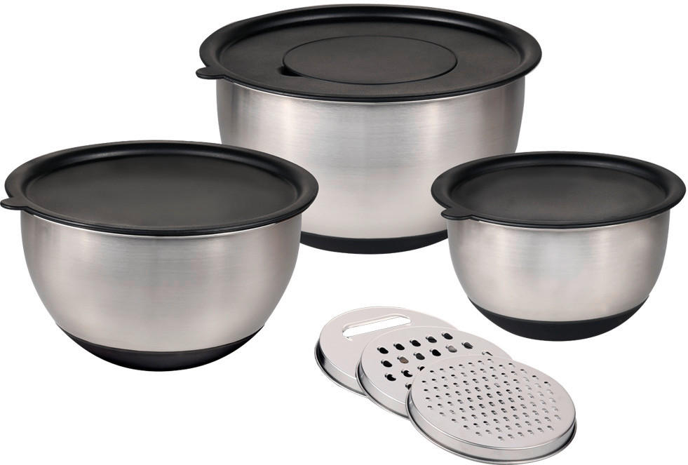 Kesper Rührschüssel silber Kunststoff B/H/L: ca. 26x13,5x26 cm Rührschüssel_3erSet - schwarz/silber (26,00/26,00/13,50cm) - Kesper