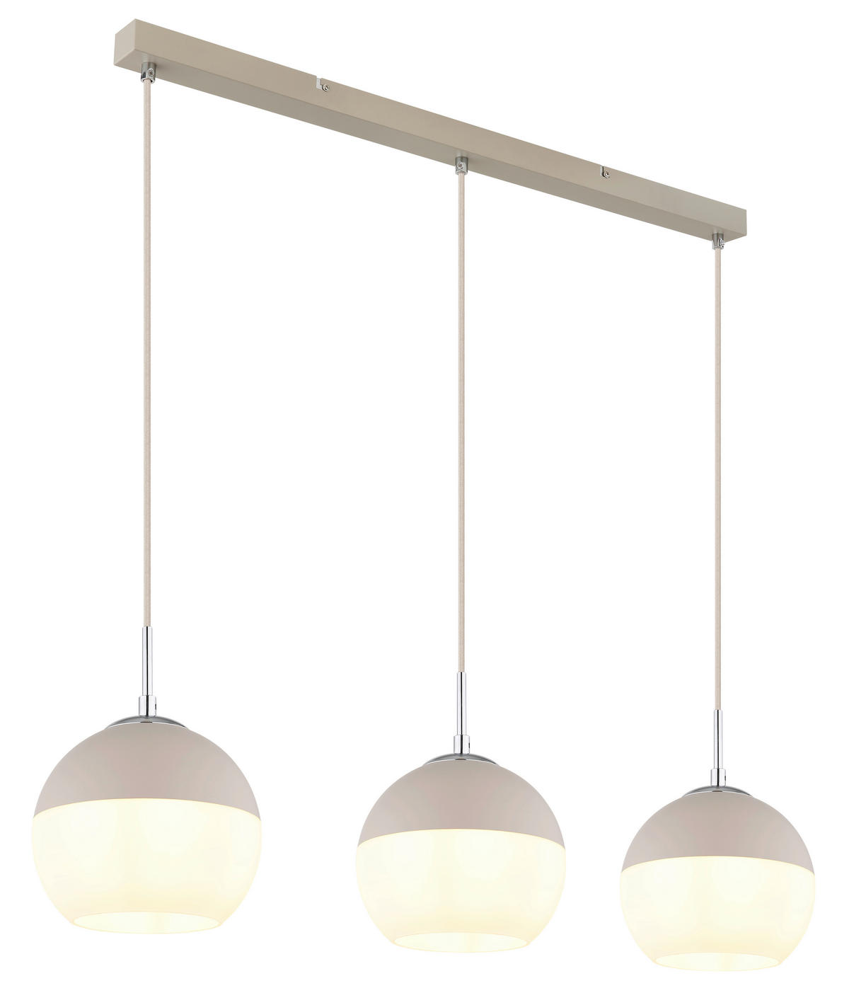 GLOBO Pendelleuchte weiß Opal sand Glas Textil Metall B/H/L: ca. 20x120x90 cm E27 3 Brennstellen RAGUSA - sand/weiß (90,00/20,00/120,00cm) - GLOBO