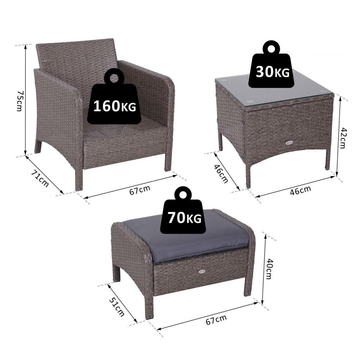 Outsunny Gartensitzgruppe dunkelgrau Polyrattan Gartengarnitur_5tlg. - dunkelgrau - Outsunny