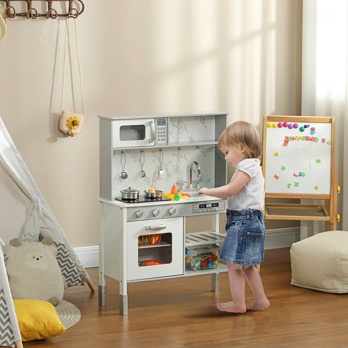 AIYAPLAY Kinder-Spielküche B/H/L: ca. 28x96,1x70,1 cm Kinder-Spielküche - weiß (70,10/28,00/96,10cm) - AIYAPLAY