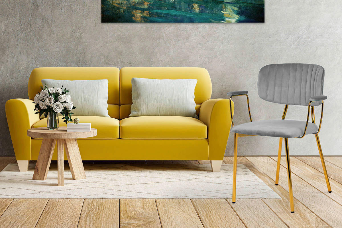 Stuhl Kian 200 2er-Set grau Microfaser B/H/T: ca. 63x80x51 cm Kian 200 2er-Set - gold/grau (63,00/80,00/51,00cm) - 360 Living