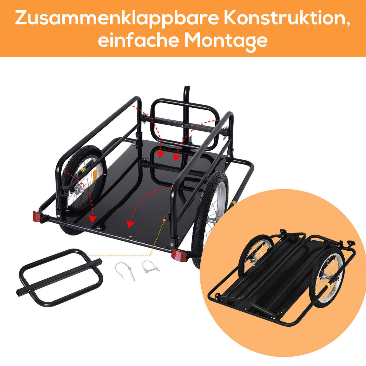 HOMCOM Fahrradanhänger schwarz schwarz B/H/L: ca. 71,5x155x77 cm Lastenanhänger - schwarz (77,00/71,50/155,00cm) - HOMCOM