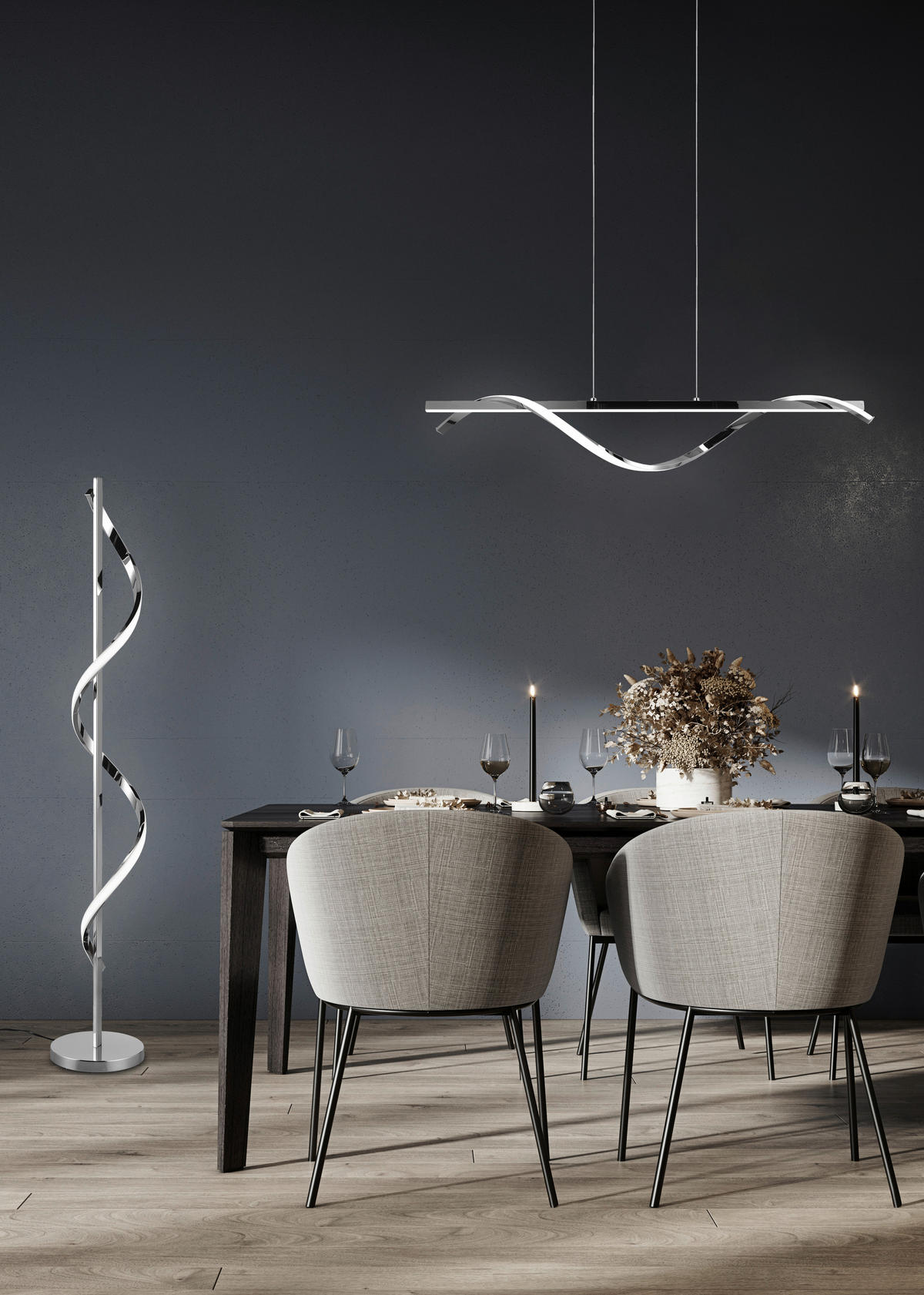 Reality LED-Stehleuchte R42201106 Isabel Chrom Metall H/D: ca. 120x20 cm 1 Brennstellen Isabel - Chrom (20,00/120,00cm) - Reality