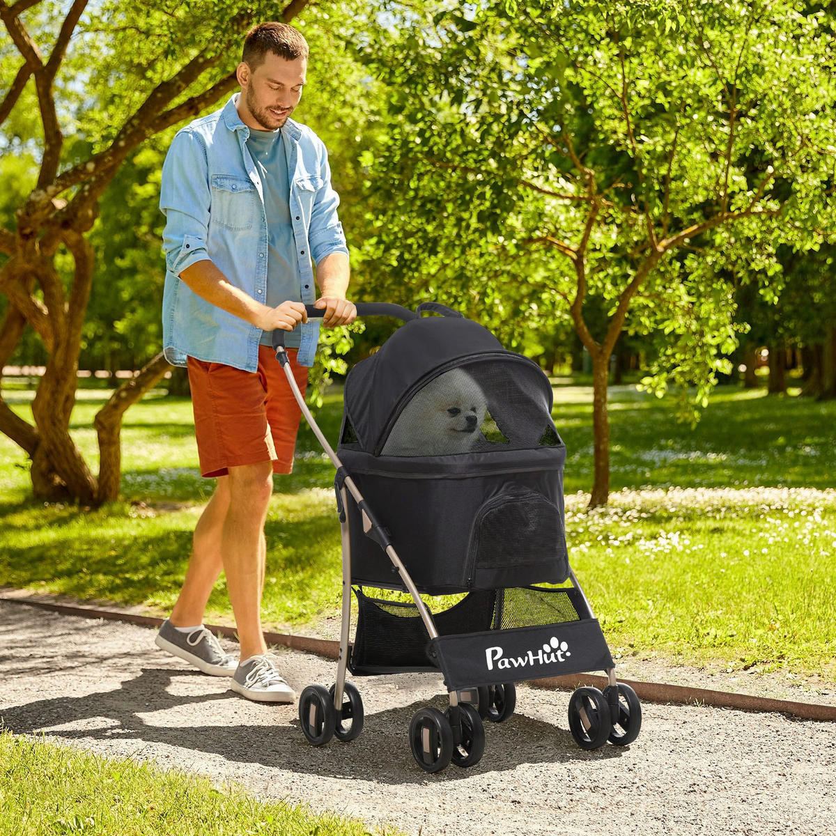 PawHut Haustier-Trolley schwarz Polyester-Mischgewebe B/H/L: ca. 49,5x98x82 cm Haustier-Trolley - schwarz (82,00/49,50/98,00cm) - PawHut