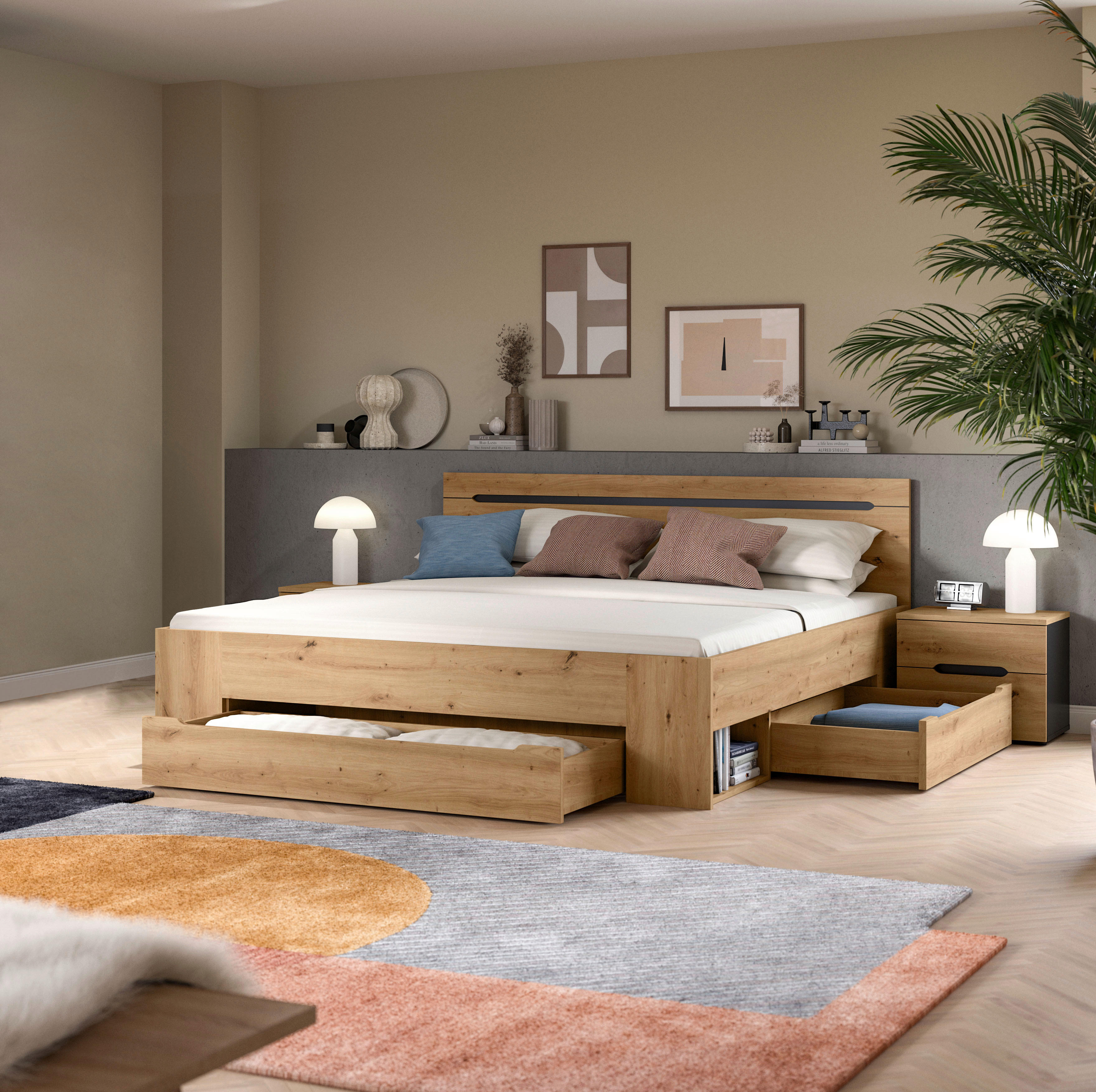 Schlafzimmer CANU, Set basaltgrau Artisan Nachbildung B/H/T: ca. 284x87x205 cm CANU, Set - basaltgrau (284,00/87,00/205,00cm) - xonox.home