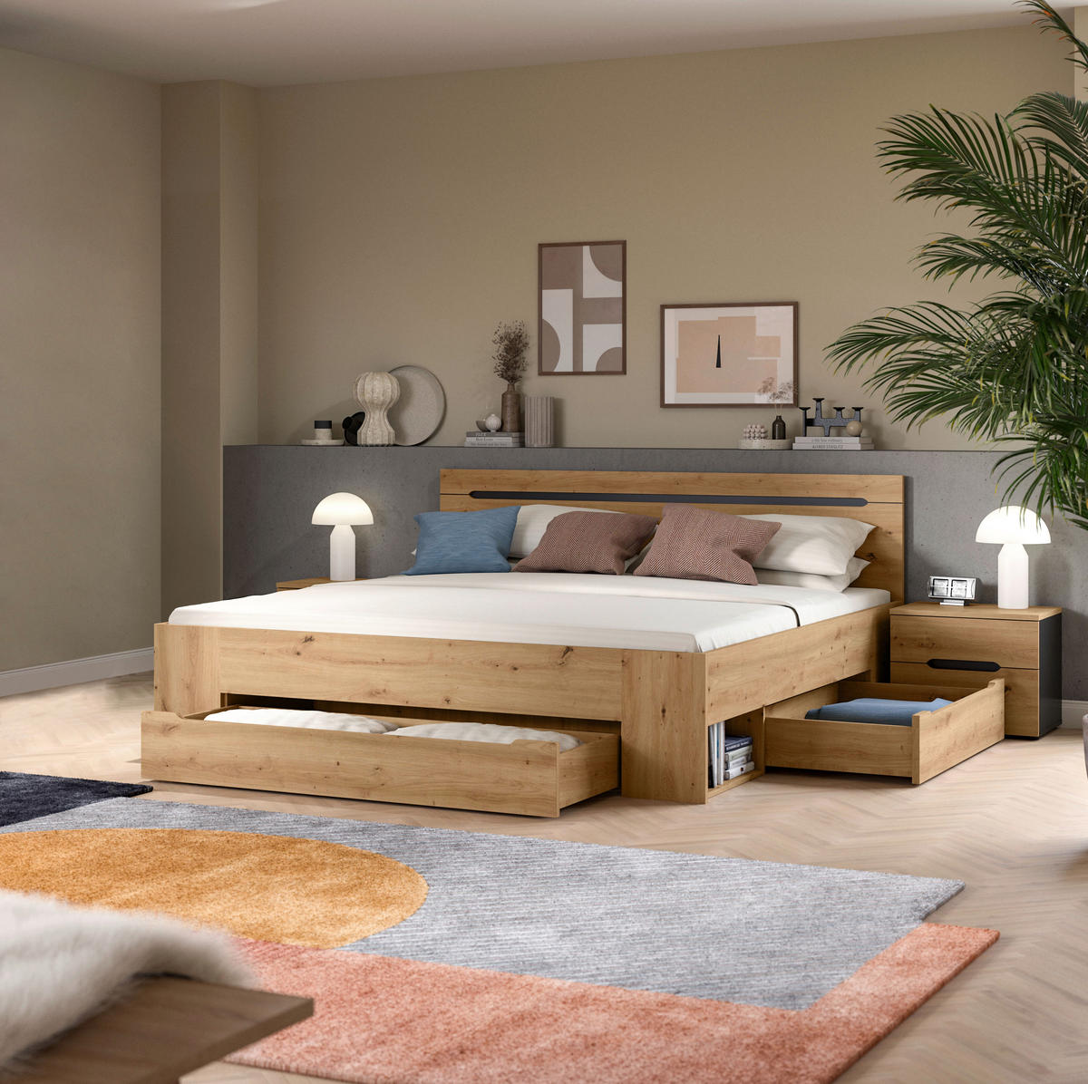 Schlafzimmer CANU, Set basaltgrau Artisan Nachbildung B/H/T: ca. 284x87x205 cm CANU, Set - basaltgrau (284,00/87,00/205,00cm) - xonox.home