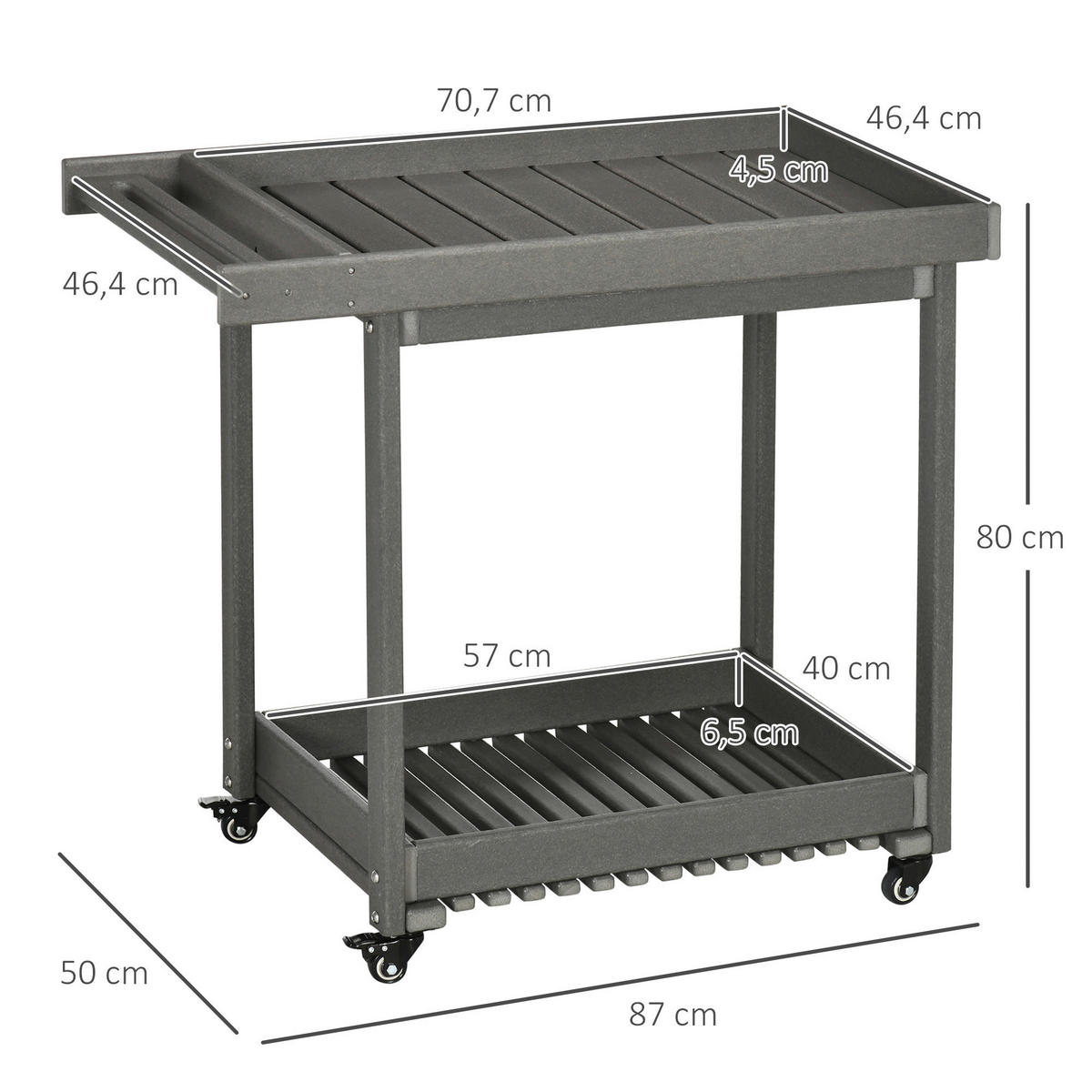Outsunny Servierwagen dunkelgrau Kunststoff B/H/L: ca. 50x80x87 cm Servierwagen - dunkelgrau (87,00/50,00/80,00cm) - Outsunny