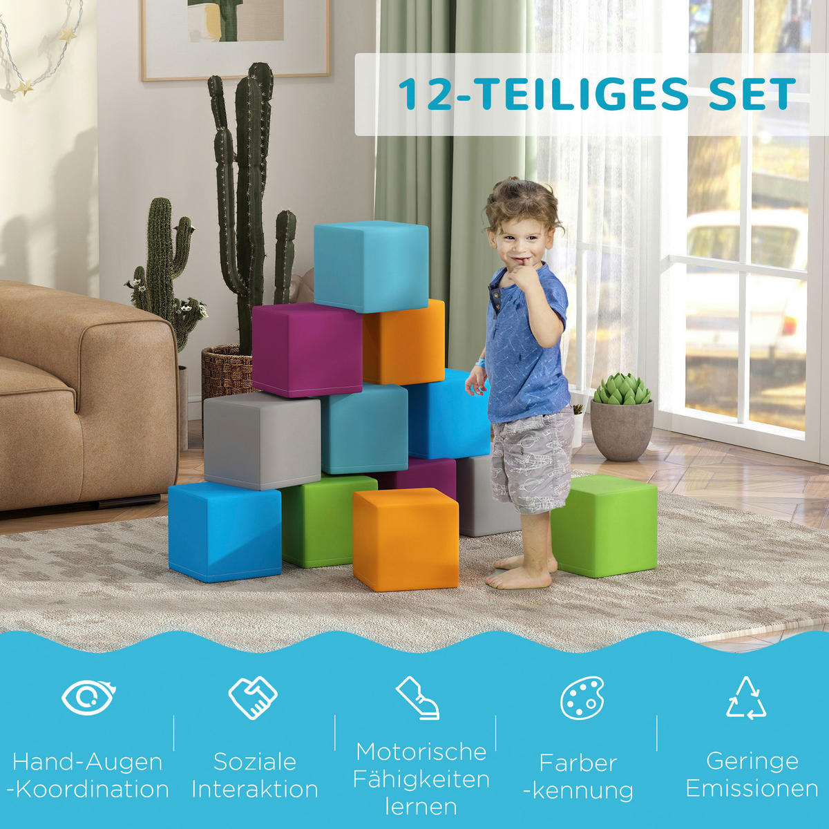 HOMCOM Softbausteine B/H/L: ca. 20x20x20 cm Softbausteine - multicolor (20,00/20,00/20,00cm) - HOMCOM