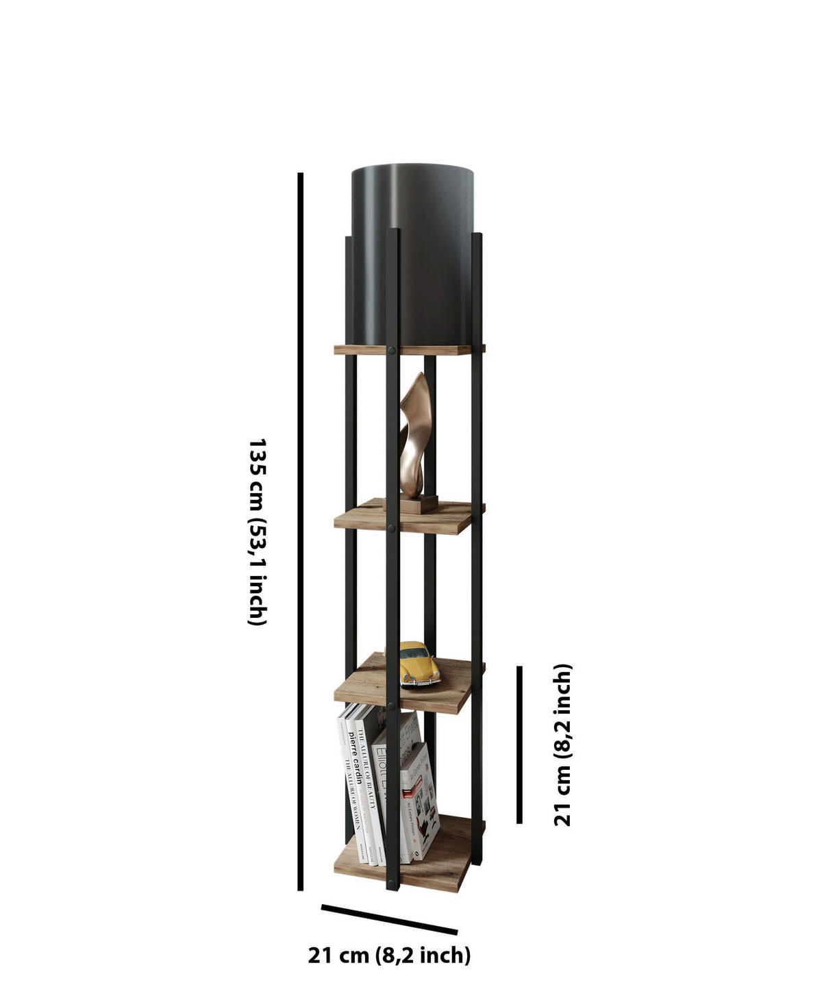 Opviq Stehleuchte schwarz natur Spanplatte MDF B/H/T/L/D: ca. 21x135x21x21x21 cm E27 1 Brennstellen Nora - natur/schwarz (21,00/21,00/135,00cm) - Opviq