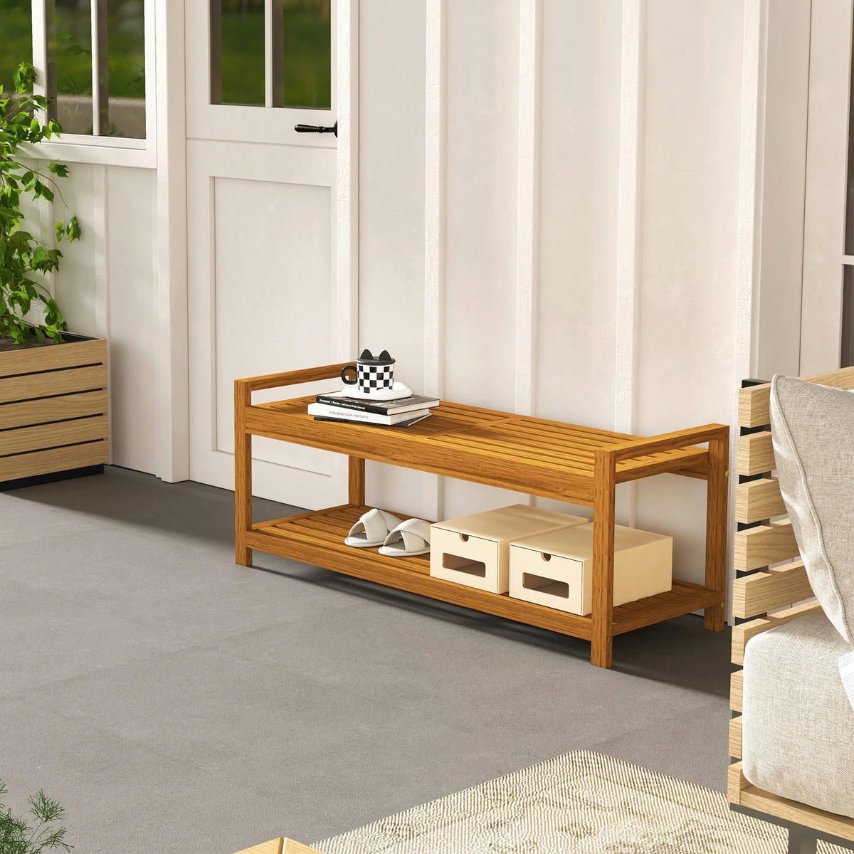 Outsunny Gartenbank natur Akazie B/H/L: ca. 40,5x118x46 cm Gartenbank - natur (46,00/40,50/118,00cm) - Outsunny