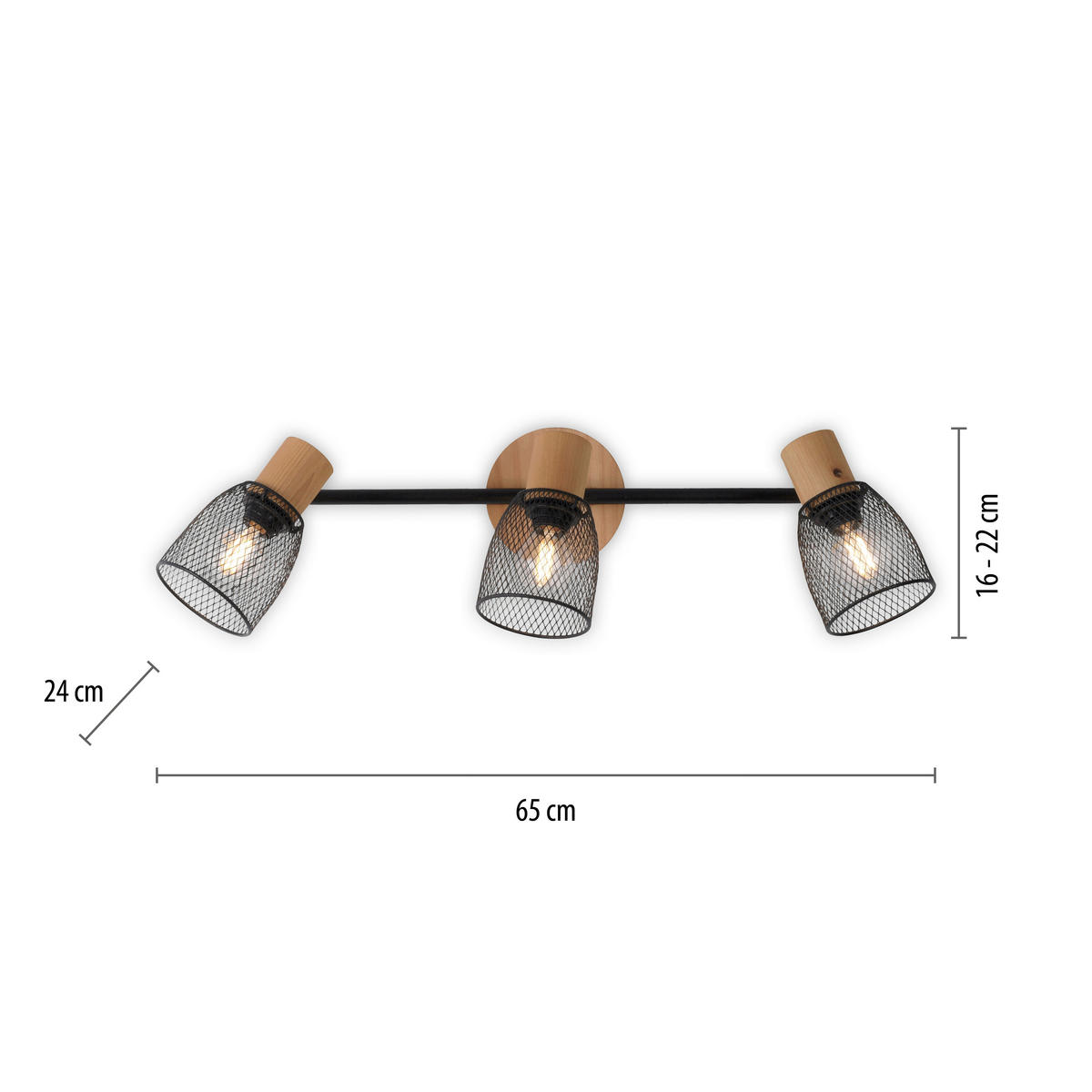 Just Light Spotbalken TAMIS 15193-79 schwarz natur Holz Metall B/H/T: ca. 65x22x24 cm E14 3 Brennstellen TAMIS - natur/schwarz (65,00/22,00/24,00cm) - Just Light