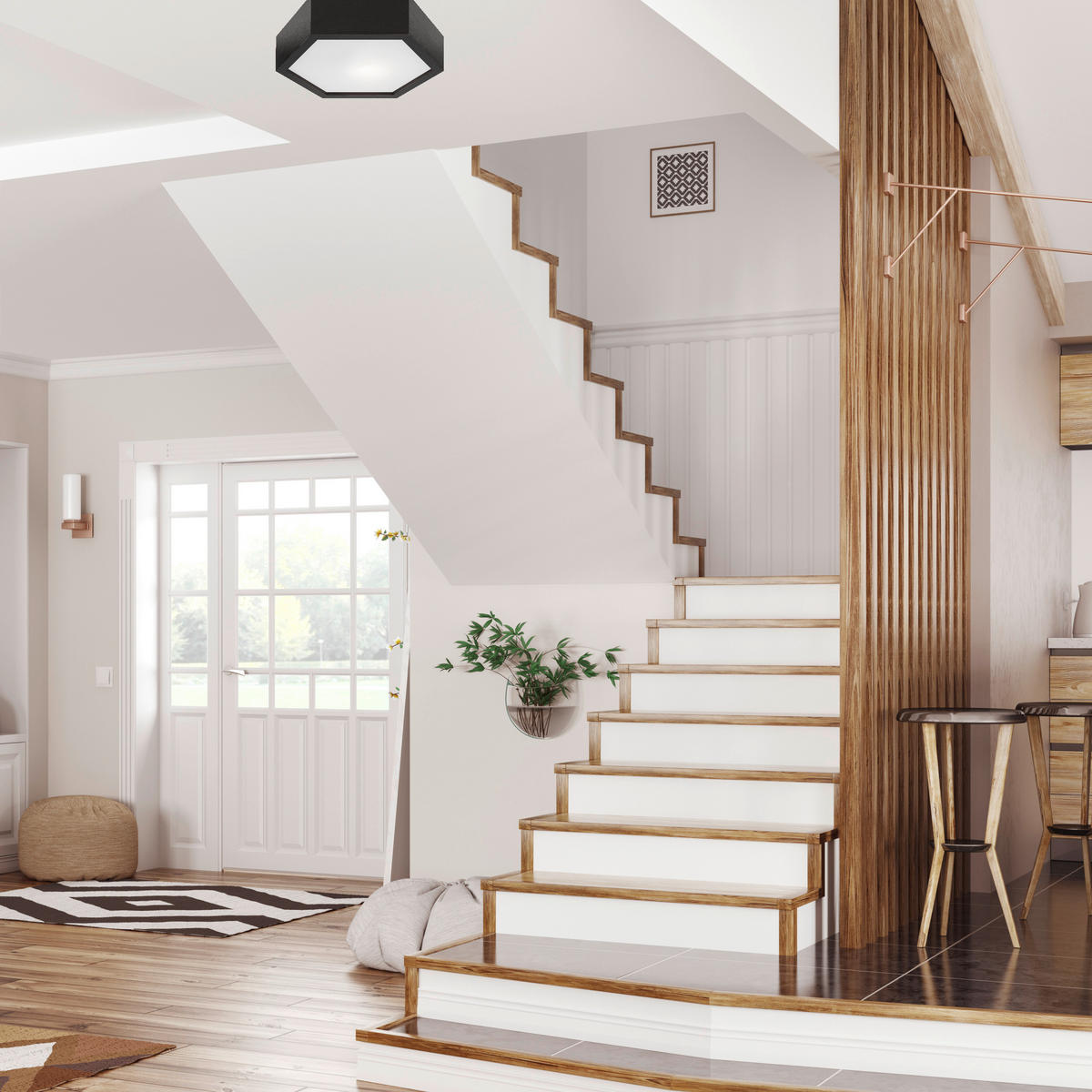 Lamkur Deckenleuchte dunkelbraun Glas Holz B/H/L: ca. 33x12x33 cm 1 Brennstellen Hex - dunkelbraun (33,00/33,00/12,00cm) - Lamkur