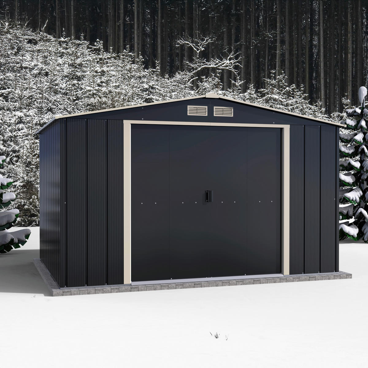 VCM Gerätehaus anthrazit B/H/L: ca. 322x196x234 cm Gerätehaus mit Schiebetür - anthrazit (234,00/322,00/196,00cm) - VCM