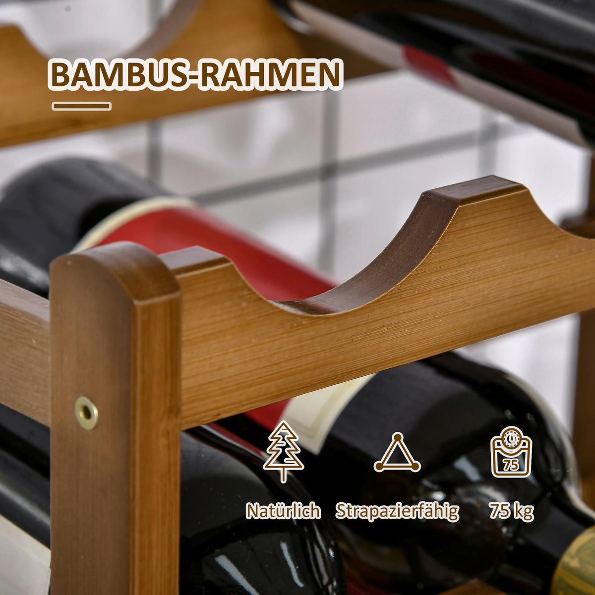 HOMCOM Weinregal braun Edelstahl B/H/L: ca. 23,5x43x38 cm Weinregal - braun (38,00/23,50/43,00cm) - HOMCOM