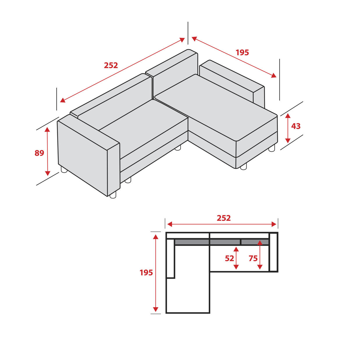 Ecksofa mit Bettfunktion und Bettkasten dunkelblau Microfaser B/H/T: ca. 252x89x195 cm Sea_153-8183_2F+BK/li-Ot/re_Ecksofa - Chrom/dunkelblau (252,00/89,00/195,00cm)
