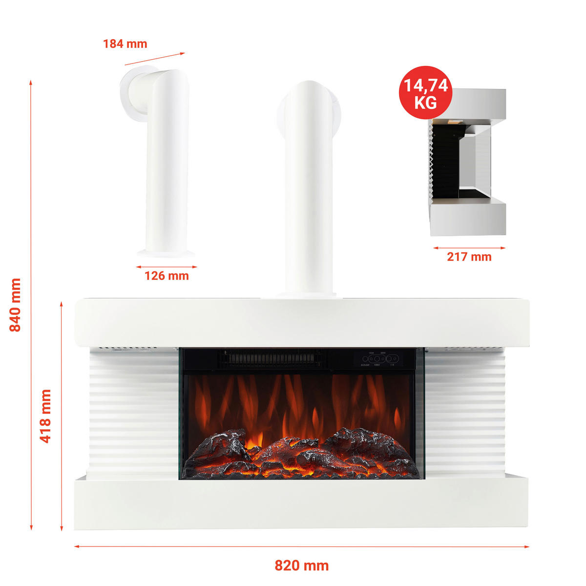 KAMINIO Elektrischer-Kamin LIZ weiß Metall B/H/T: ca. 82x84x21,7 cm ca. 2000 W LIZ - weiß (82,00/84,00/21,70cm) - KAMINIO