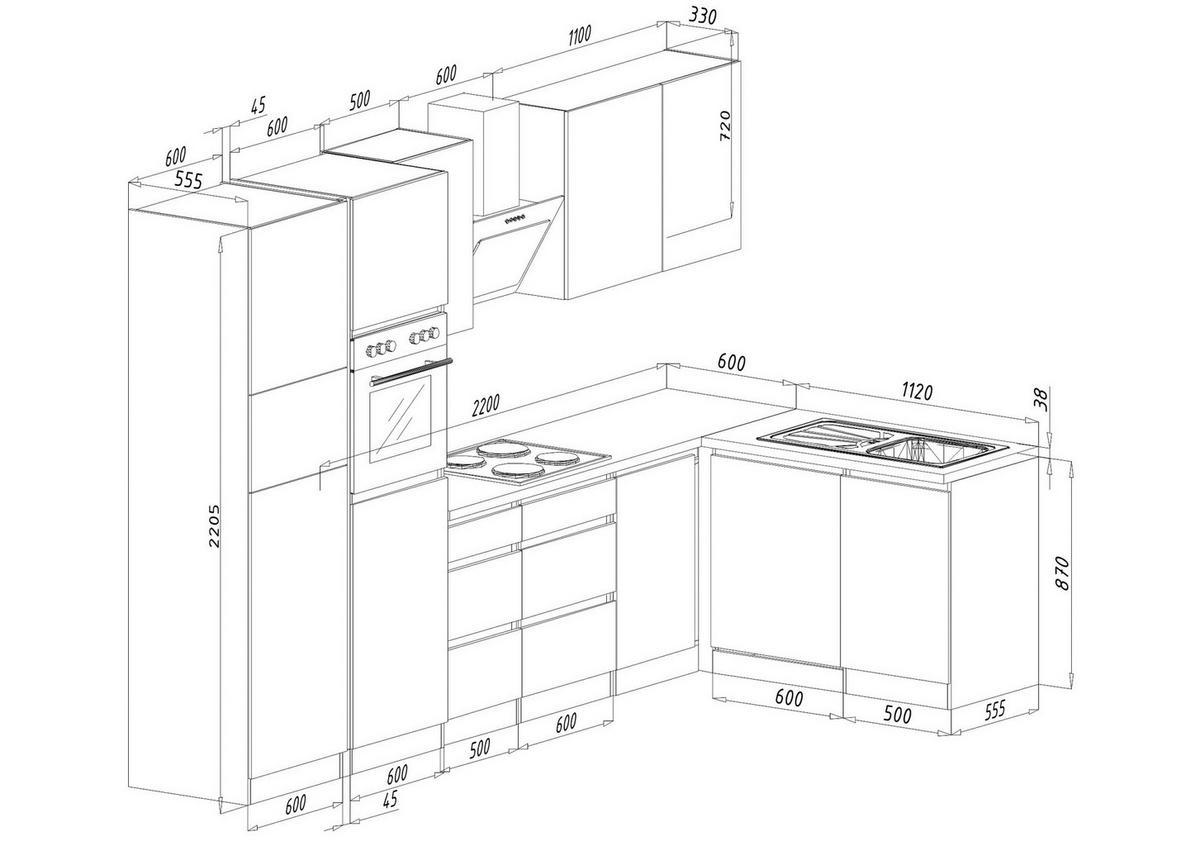 Respekta Küchenblock Premium grau hochglänzend B/H/T: ca. 345x220,5x172 cm Premium - weiß/granit (345,00/220,50/172,00cm) - Respekta