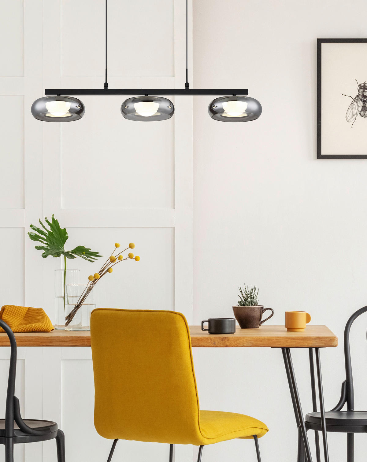 GLOBO Hängeleuchte schwarz Rauch Metall Glas B/H/L: ca. 26x17x91 cm Hängeleuchte-Carlene - schwarz/Rauch (91,00/26,00/17,00cm) - GLOBO