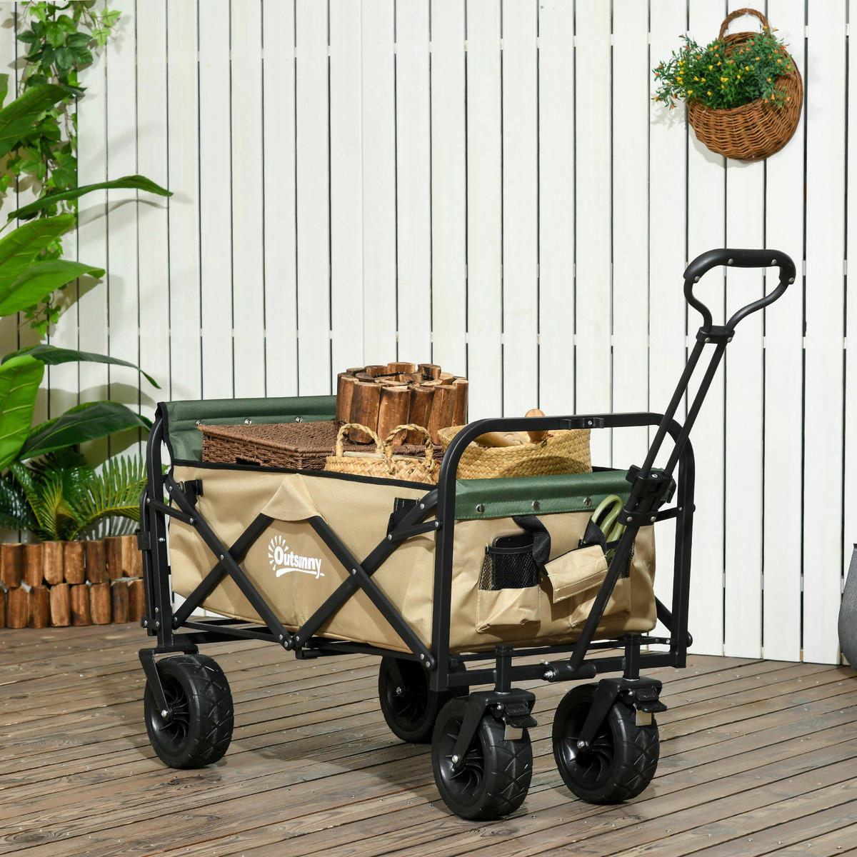 Outsunny Bollerwagen khaki B/H/L: ca. 57x94x100 cm Bollerwagen - khaki (100,00/57,00/94,00cm) - Outsunny