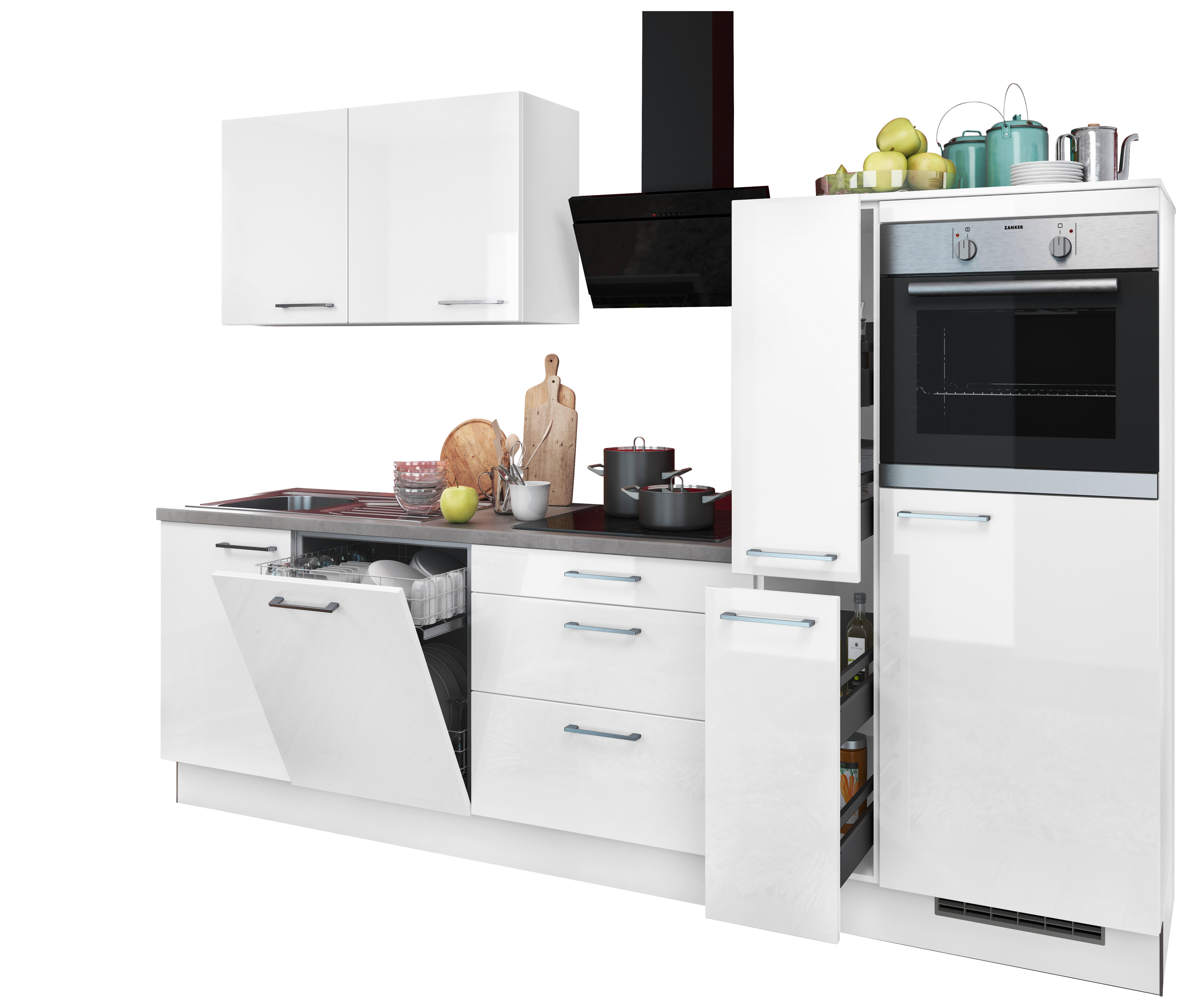 artego Küchenblock Eco weiß Lack Hochglanz B/T: ca. 280x60 cm Eco - weiß/grau (280,00/60,00cm) - artego
