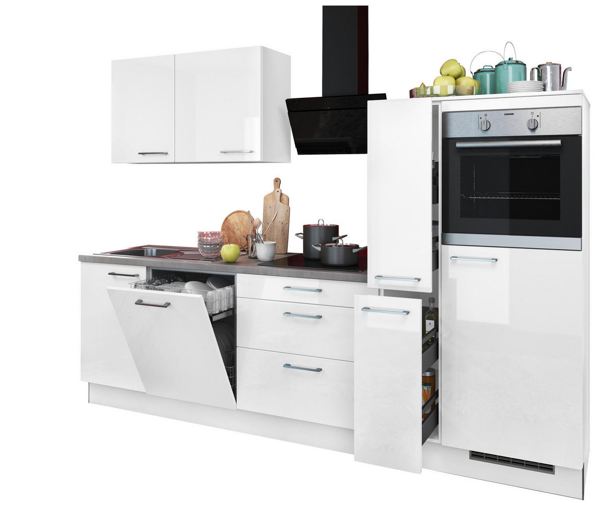 artego Küchenblock Eco weiß Lack Hochglanz B/T: ca. 280x60 cm Eco - weiß/grau (280,00/60,00cm) - artego