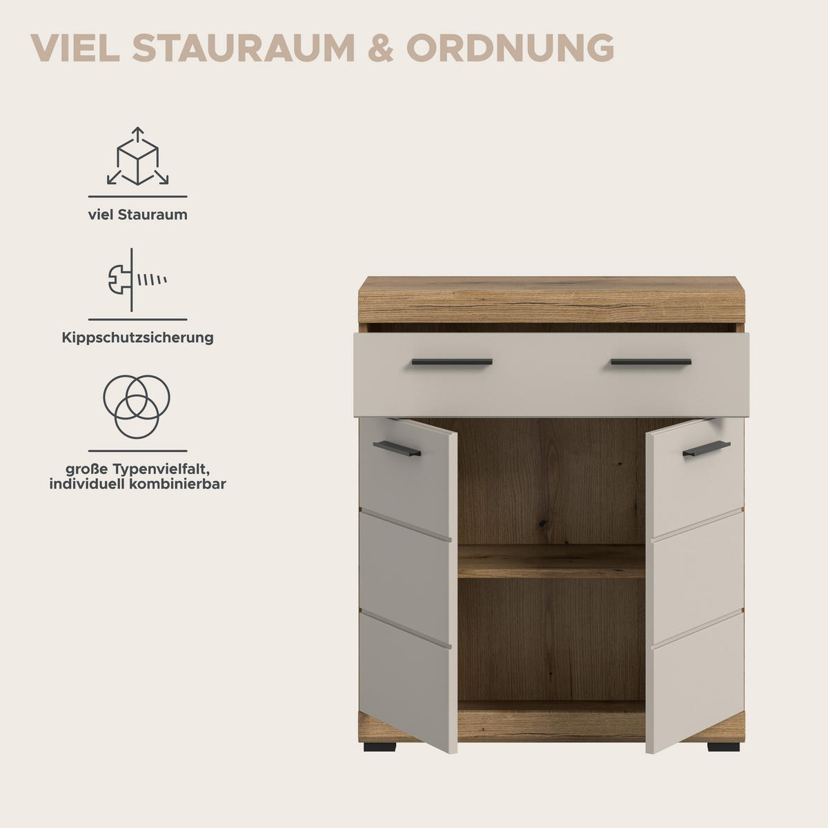 Badhochschrank Scout Evoke Oak Nachbildung Kaschmirgrau Nachbildung B/H/T: ca. 74x88x31 cm Scout - Kaschmirgrau (74,00/88,00/31,00cm) - xonox.home