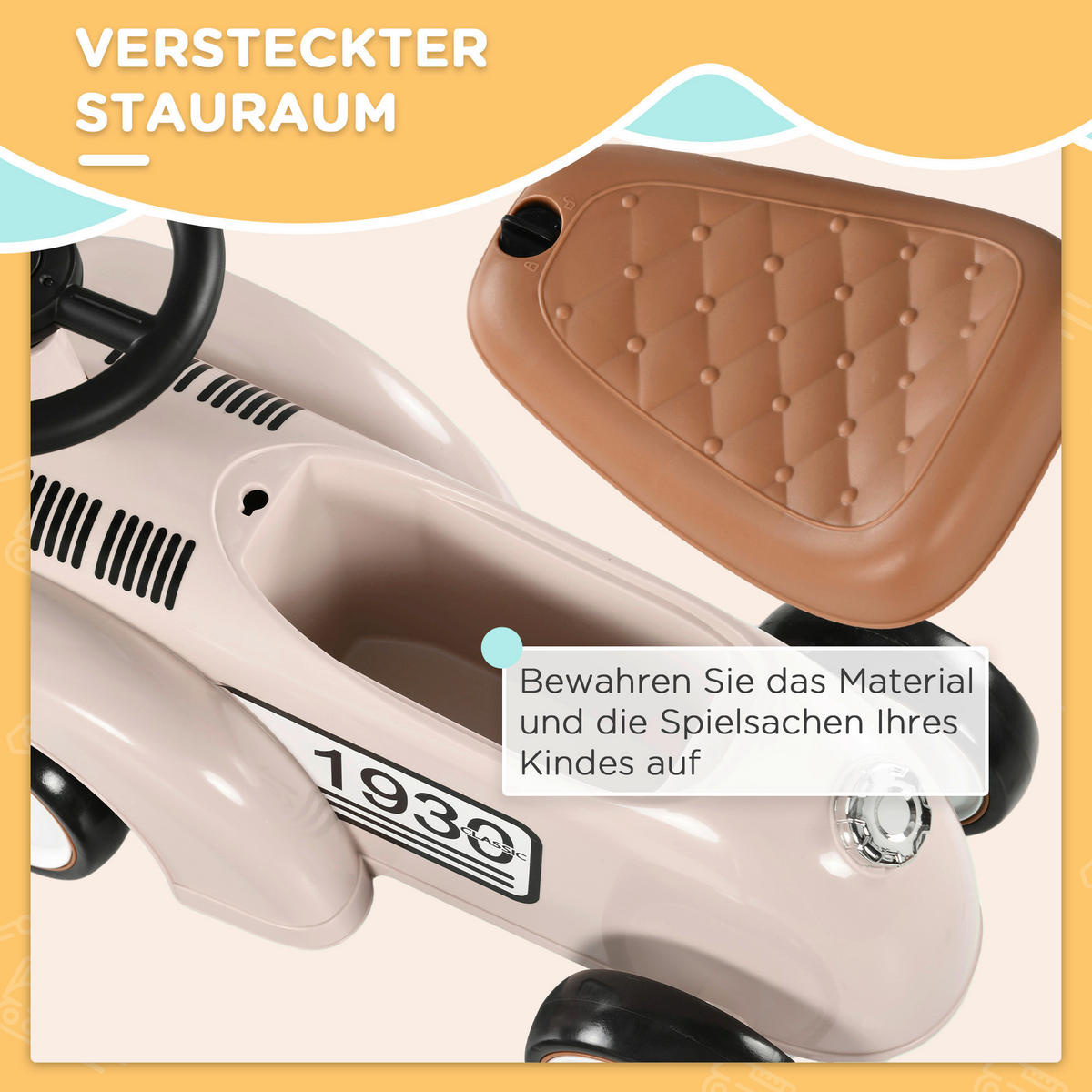 AIYAPLAY Rutschauto cremeweiß B/H/L: ca. 27x35x58 cm Rutschauto - cremeweiß (58,00/27,00/35,00cm) - AIYAPLAY