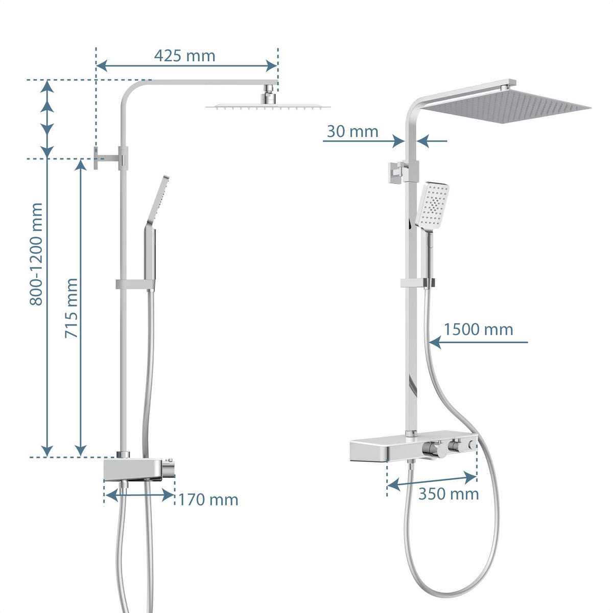 Überkopf-Brauseset mit Thermostatarmatur OCEAN Chrom B/H/T: ca. 47x88,5x10,6 cm OCEAN - weiß/Chrom (47,00/88,50/10,60cm) - SCHÜTTE